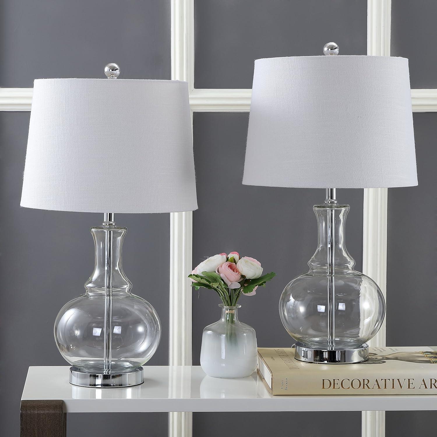 JONATHAN Y Lavelle 25" Glass LED Table Lamp, Mercury Silver/Brass Gold (Set of 2)
