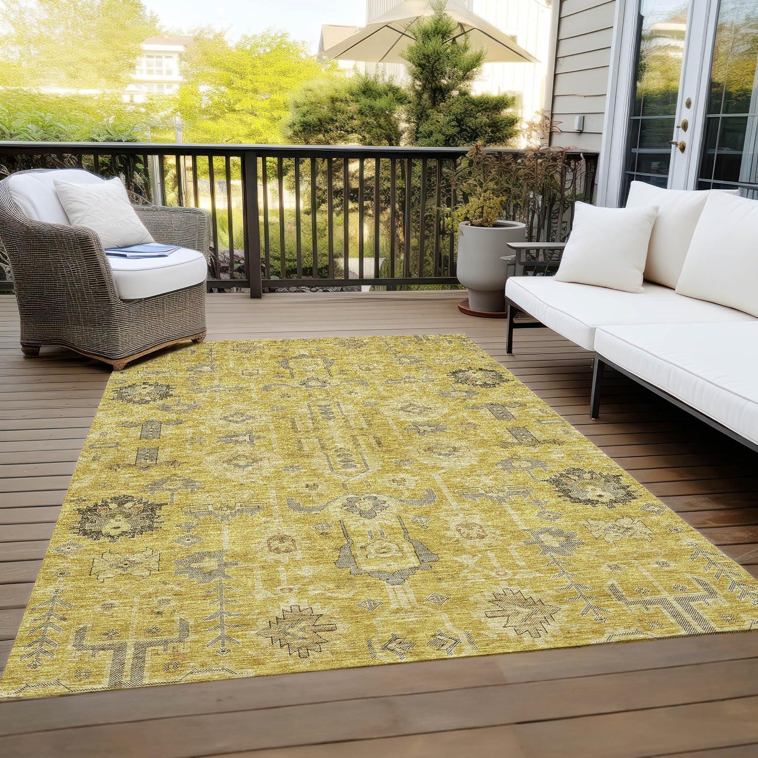 Addison Rugs Chantille ACN697 Gold 2'6" x 3'10" Indoor Outdoor Area Rug, Easy Clean, Machine Washable, Non Shedding, Bedroom, Entry, Living Room, Dining Room, Kitchen, Patio Rug