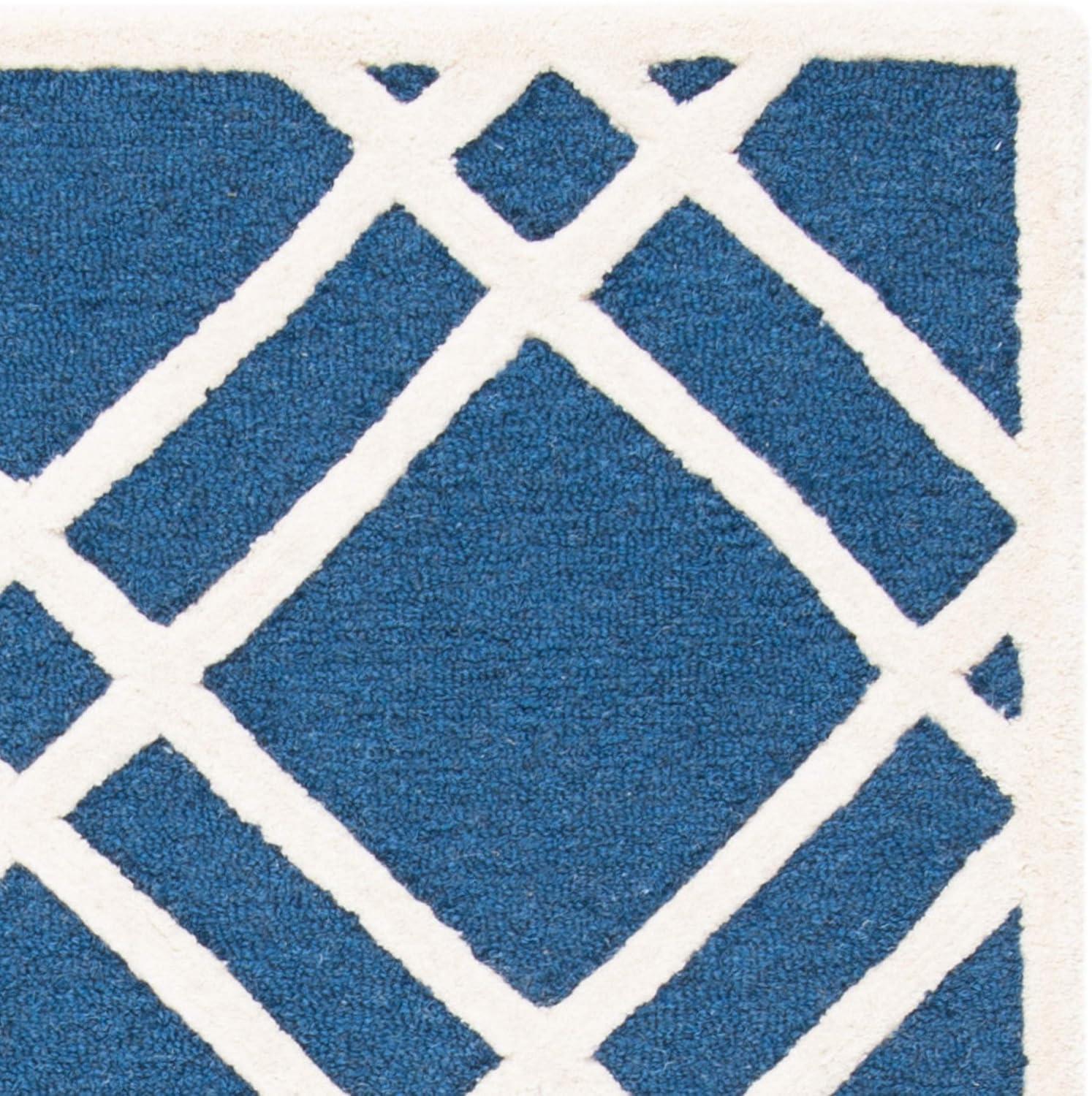 Sanyla Arshmaan Geometric Handmade Tufted Wool Navy Blue Area Rug