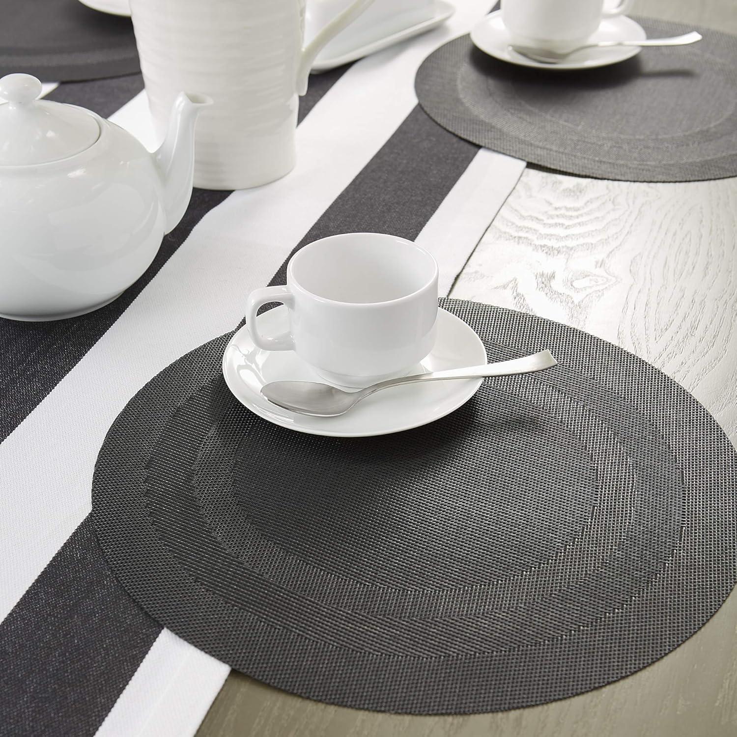 DII PVC Tabletop Collection Woven Indoor/Outdoor, Round Placemat Set, 13.75", Black, 6 Piece
