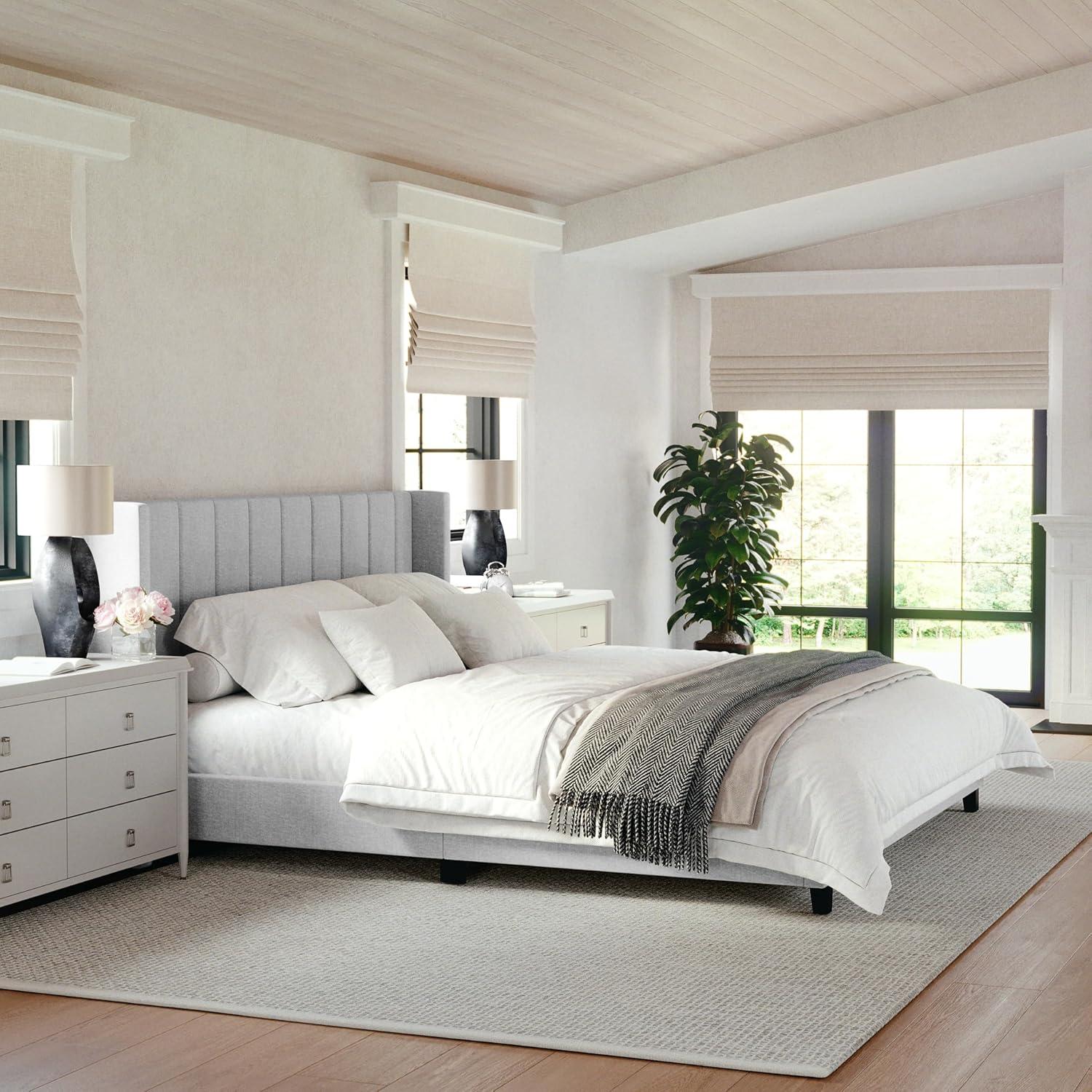Martha Stewart Martha Stewart Kay Upholstered Platform Bed With Channel Stitched Wingback Headboard