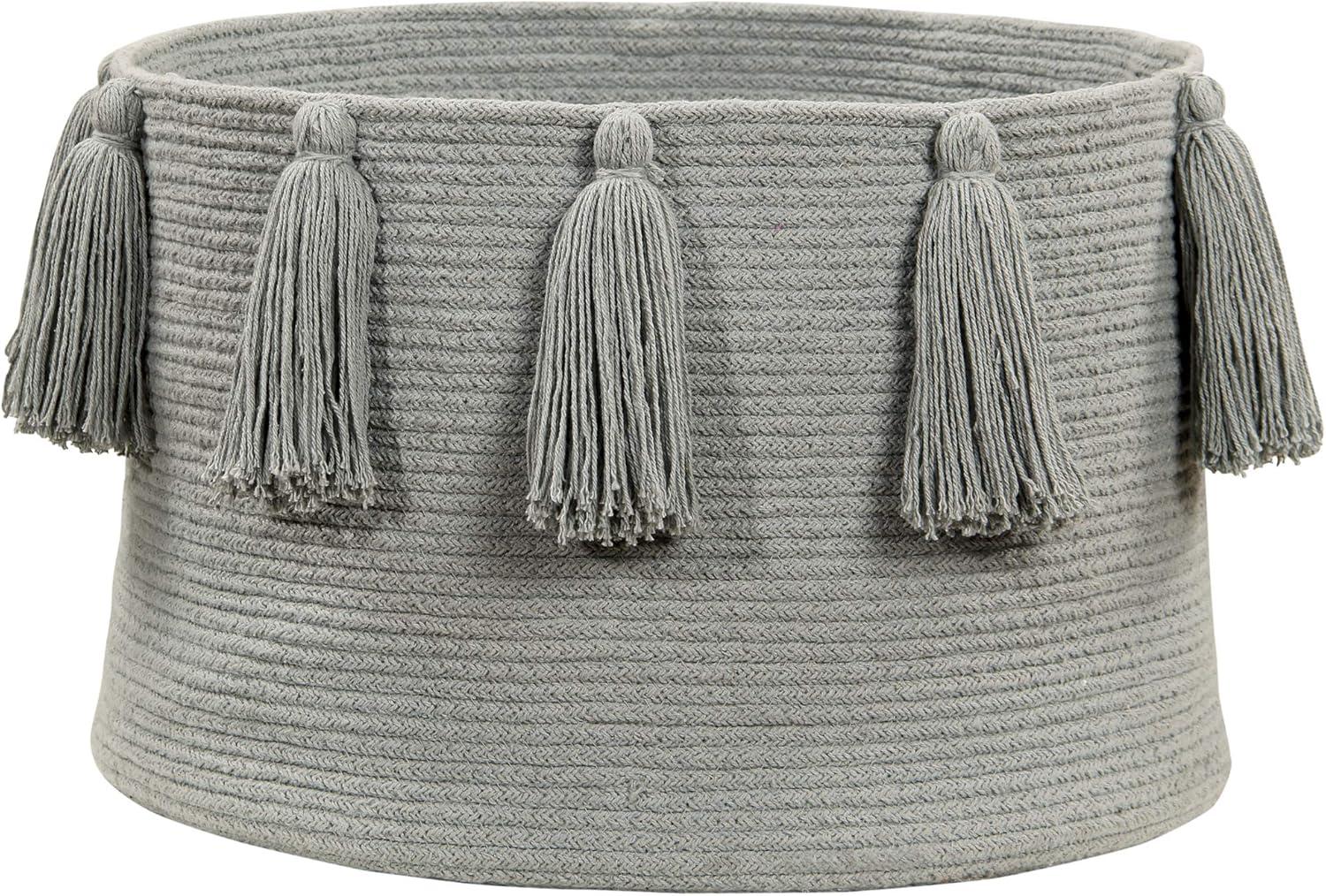 Casual Tassels Light Grey Round Cotton Storage Basket