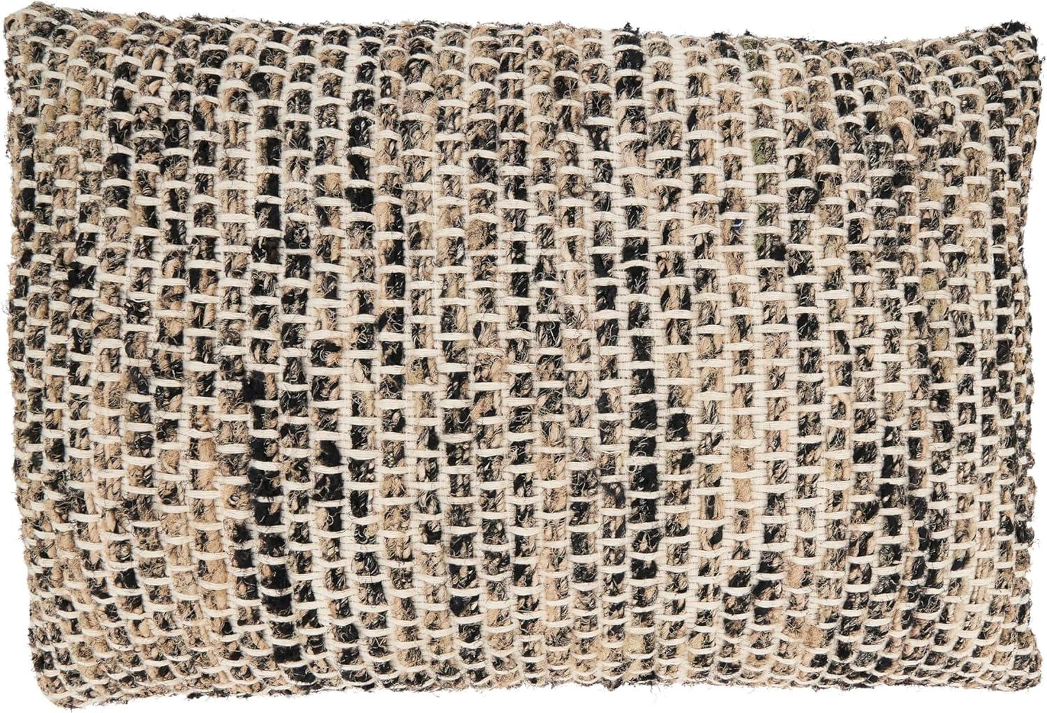 Beige and Black Woven Rectangular Cotton Throw Pillow