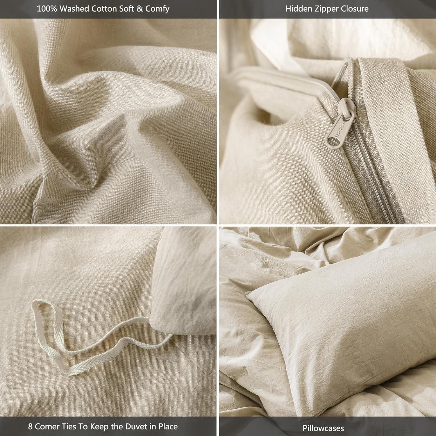 MOOMEE MooMee Duvet Cover Set 100% Washed Cotton Linen Like Textured Lightweight