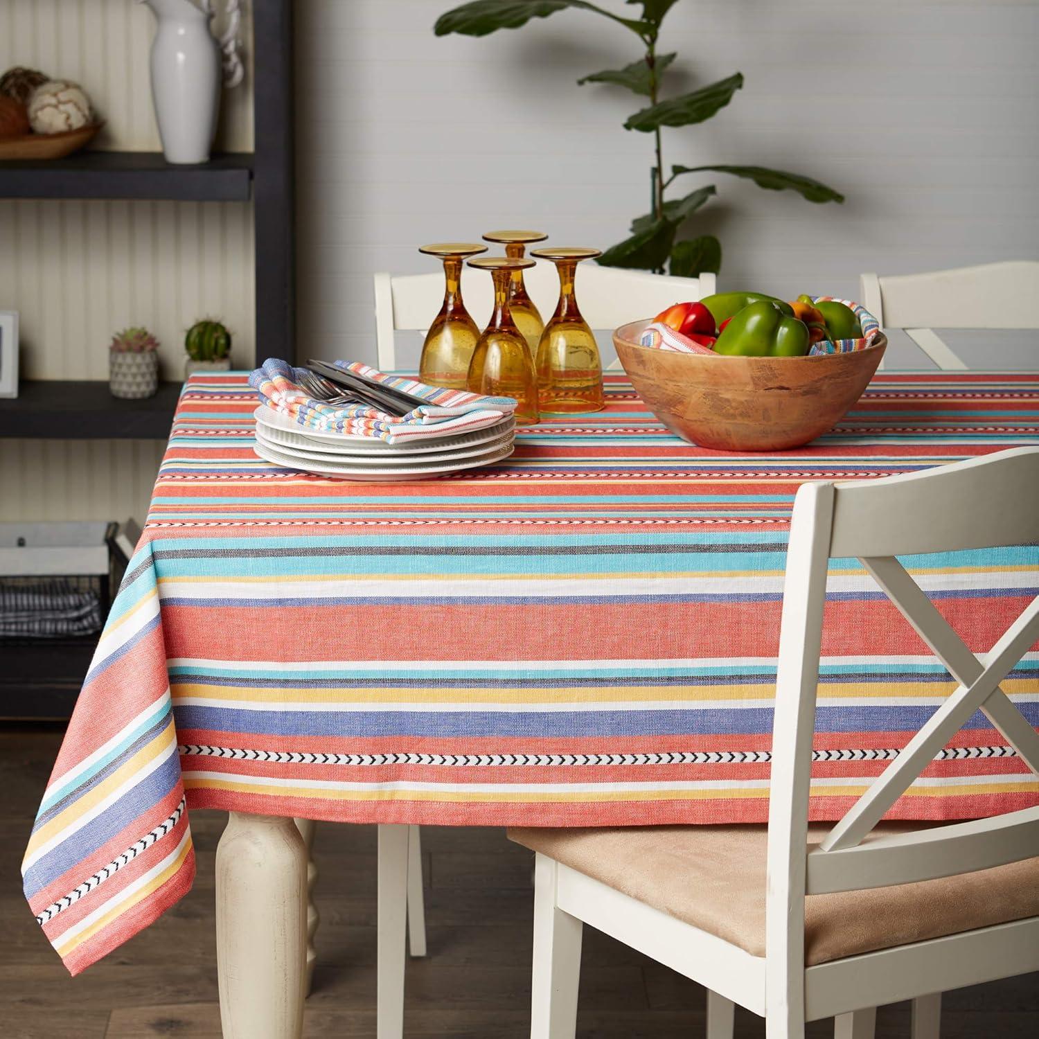 Verano Stripe Multicolor Cotton Square Tablecloth, 52x52