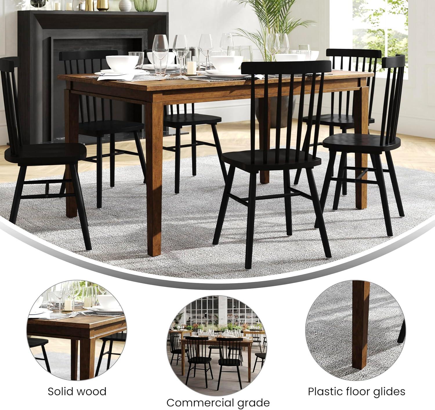 Flash Furniture Henry 60" Solid Wood Dining Table, Commercial Grade Heavy Duty Rectangle Wood Table for 6, Brown Matte Finish