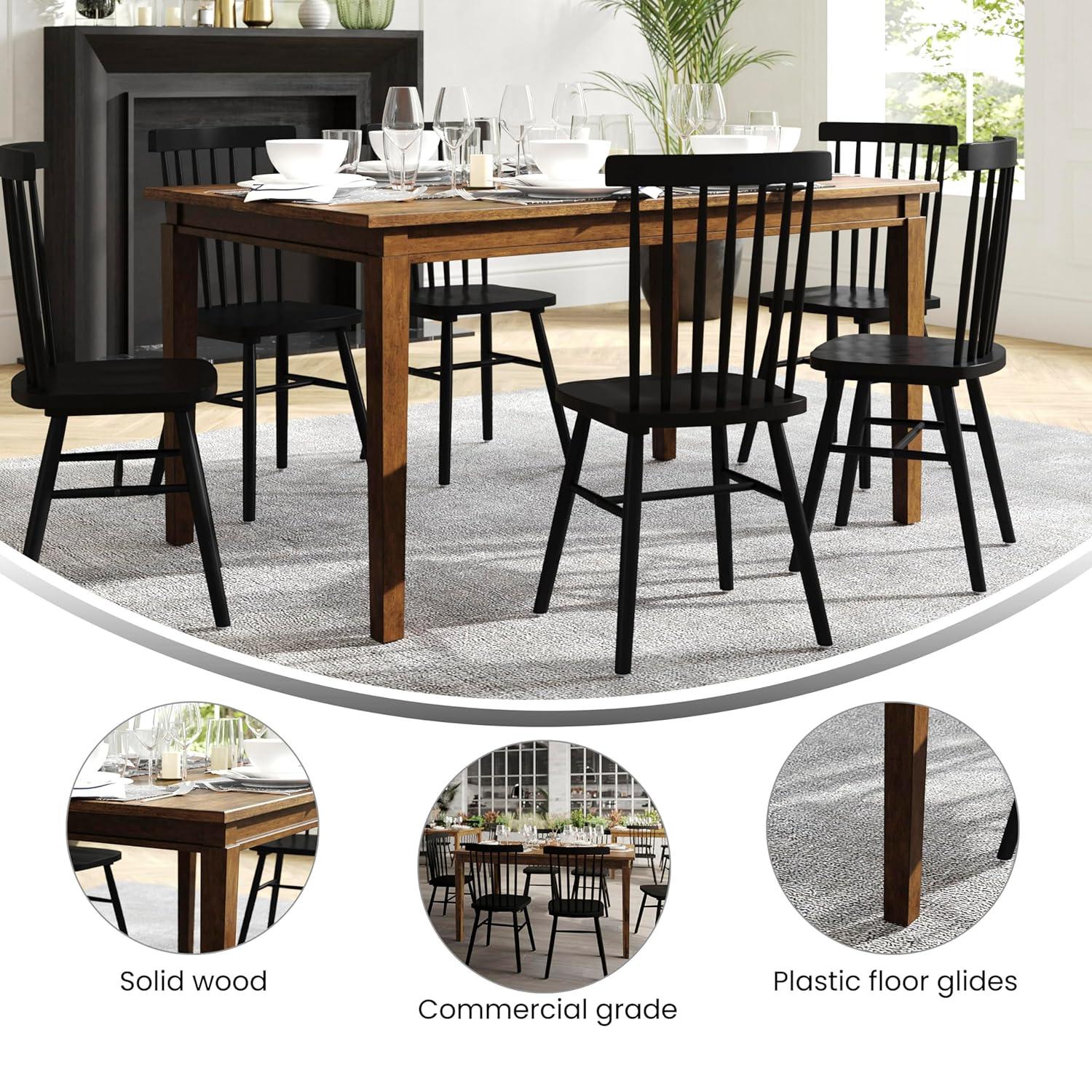 Flash Furniture Henry 60" Solid Wood Dining Table, Commercial Grade Heavy Duty Rectangle Wood Table for 6, Brown Matte Finish