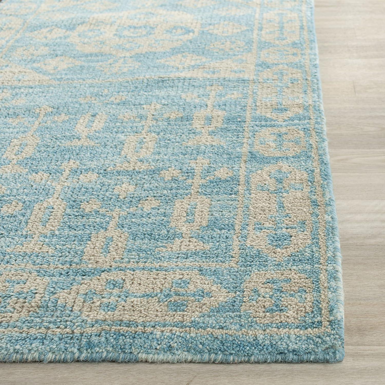 Turquoise Tribal Chic Wool 3' x 5' Hand-Knotted Rug