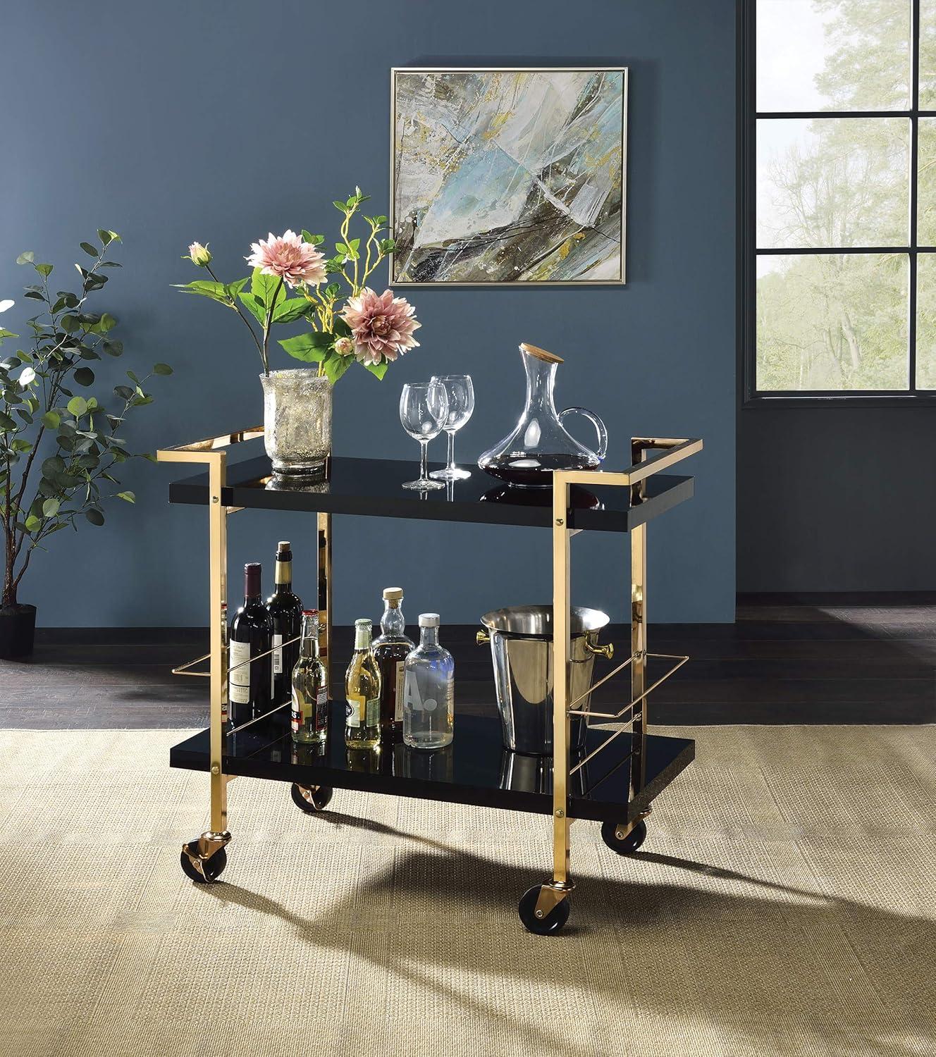Alios Serving Cart in Black Metal and Gold Frame