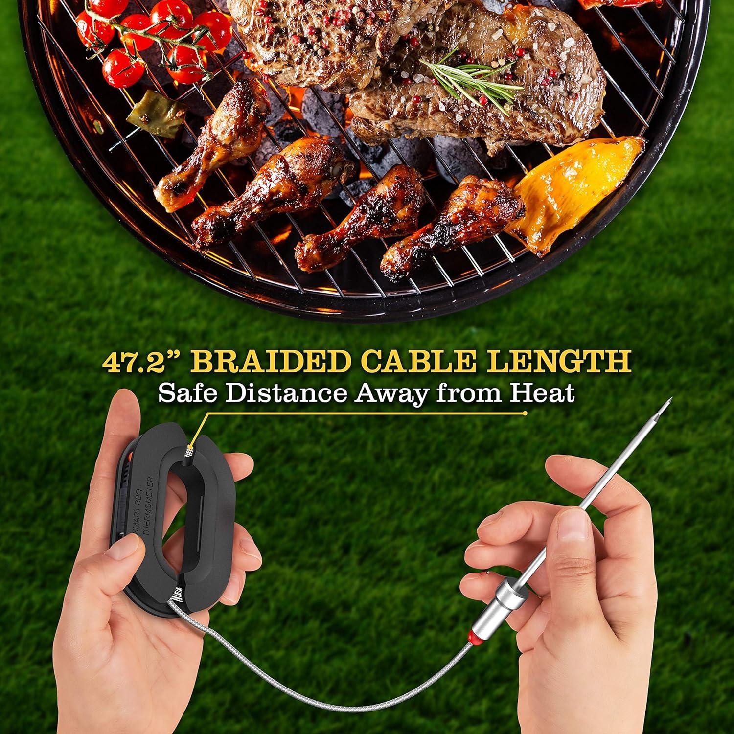 NutriChef Nutrichef Bluetooth Meat Thermometer For Grilling And Smoking With 6 Wireless Meat Probes, 6 Channels With Lcd Display