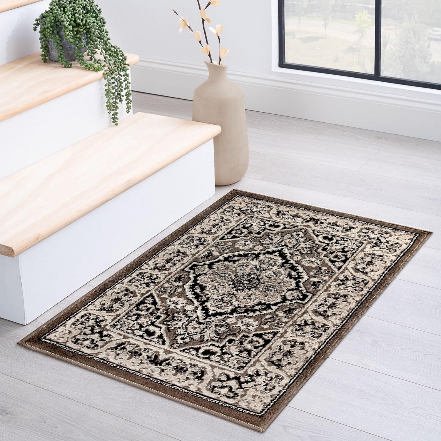 Superior Glendale Brown 2 ft. x 3 ft. Floral Medallion Polypropylene Area Rug