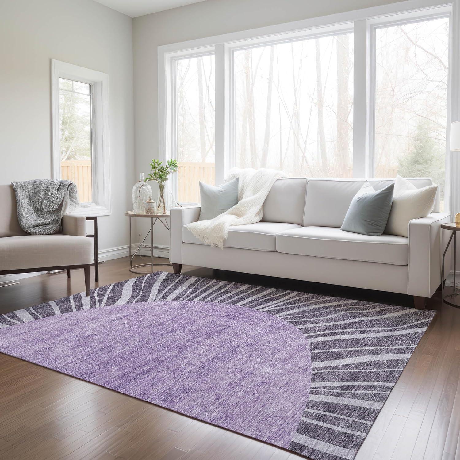 Purple Abstract Machine Washable Indoor Outdoor Area Rug