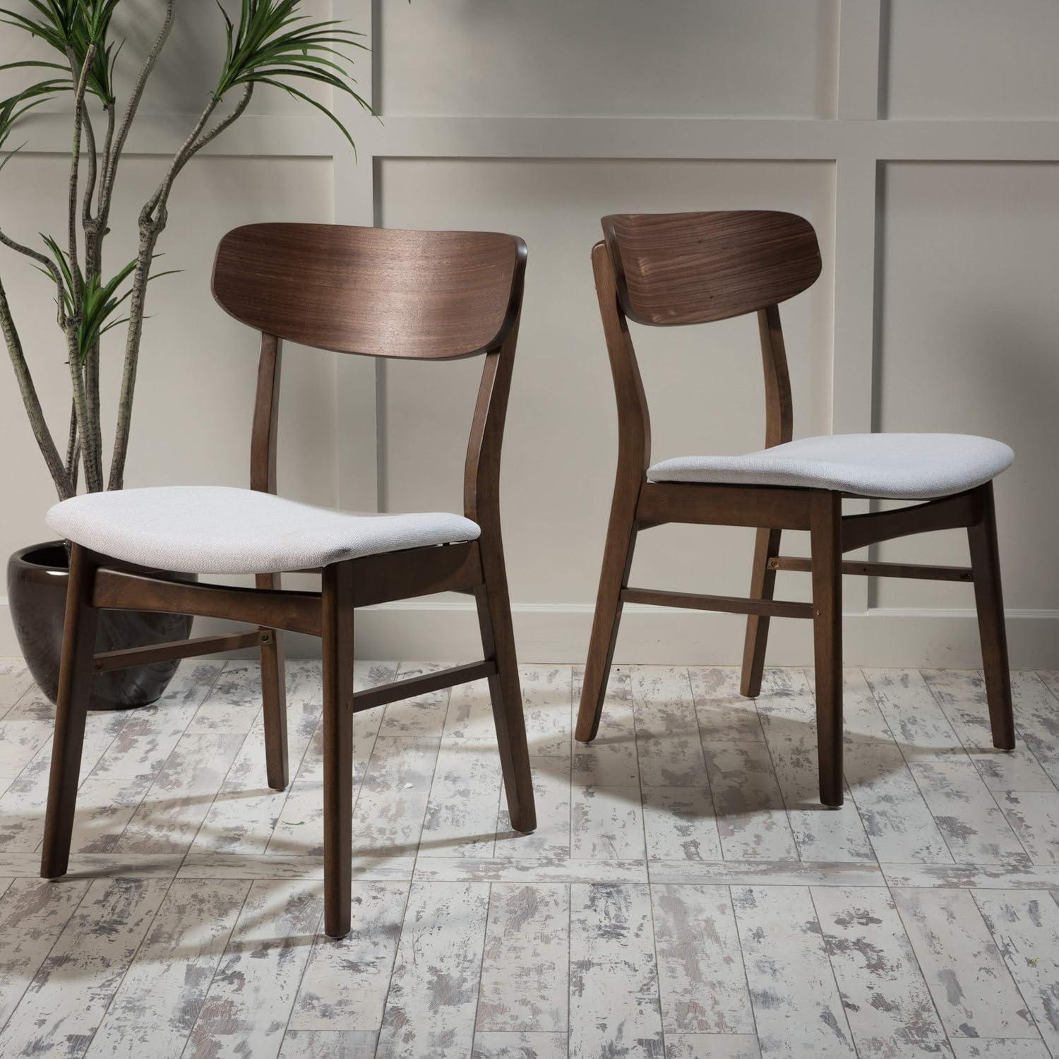 Christopher Knight Home Set of 2 Lucious Dining Chair Light Beige/Walnut: Upholstered, Rubberwood Legs, Scandinavian Style