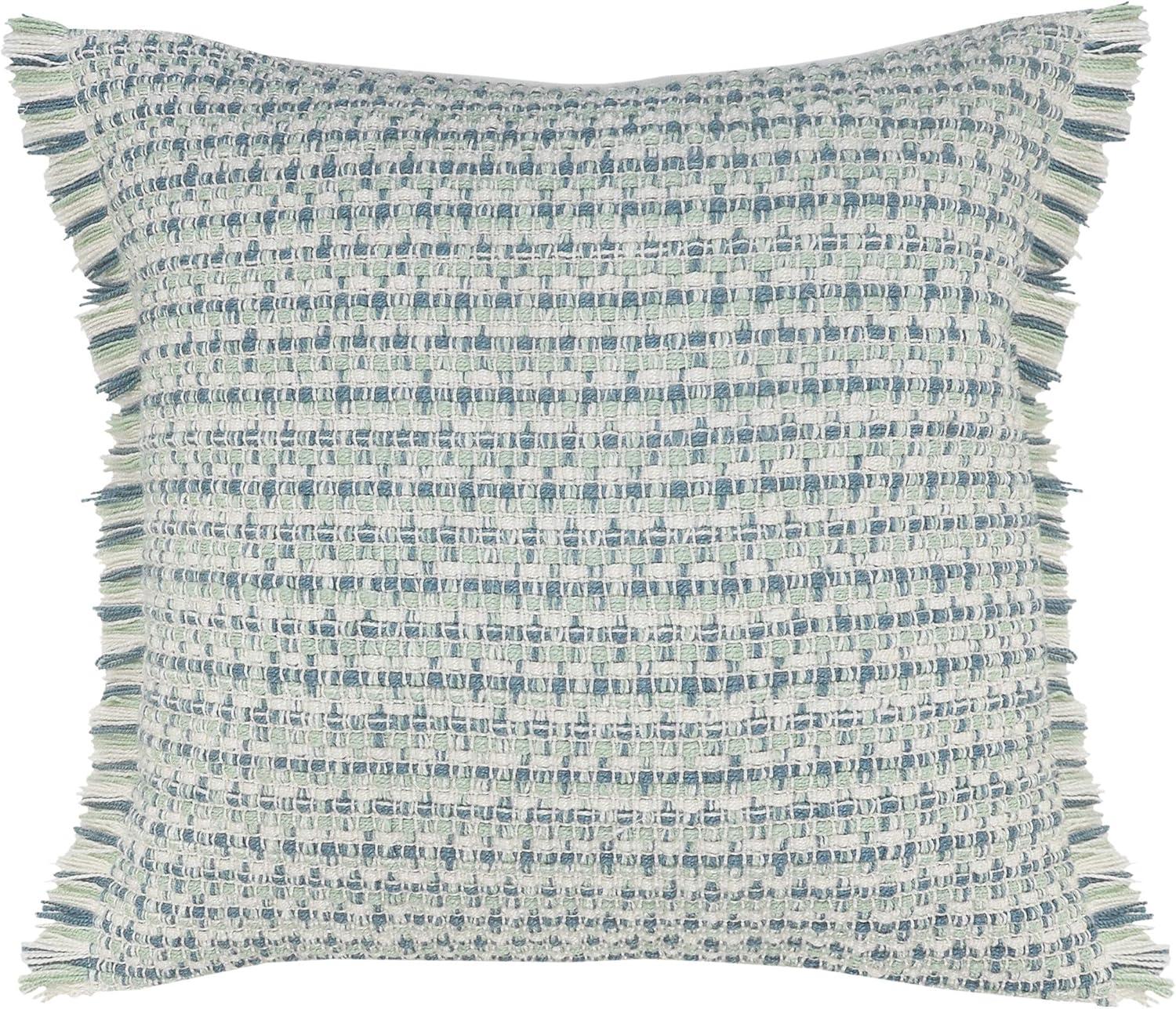 Ox Bay Interwoven Coastal Fringed Indoor/Outdoor Throw Pillow, 24" Square, Blue / Green