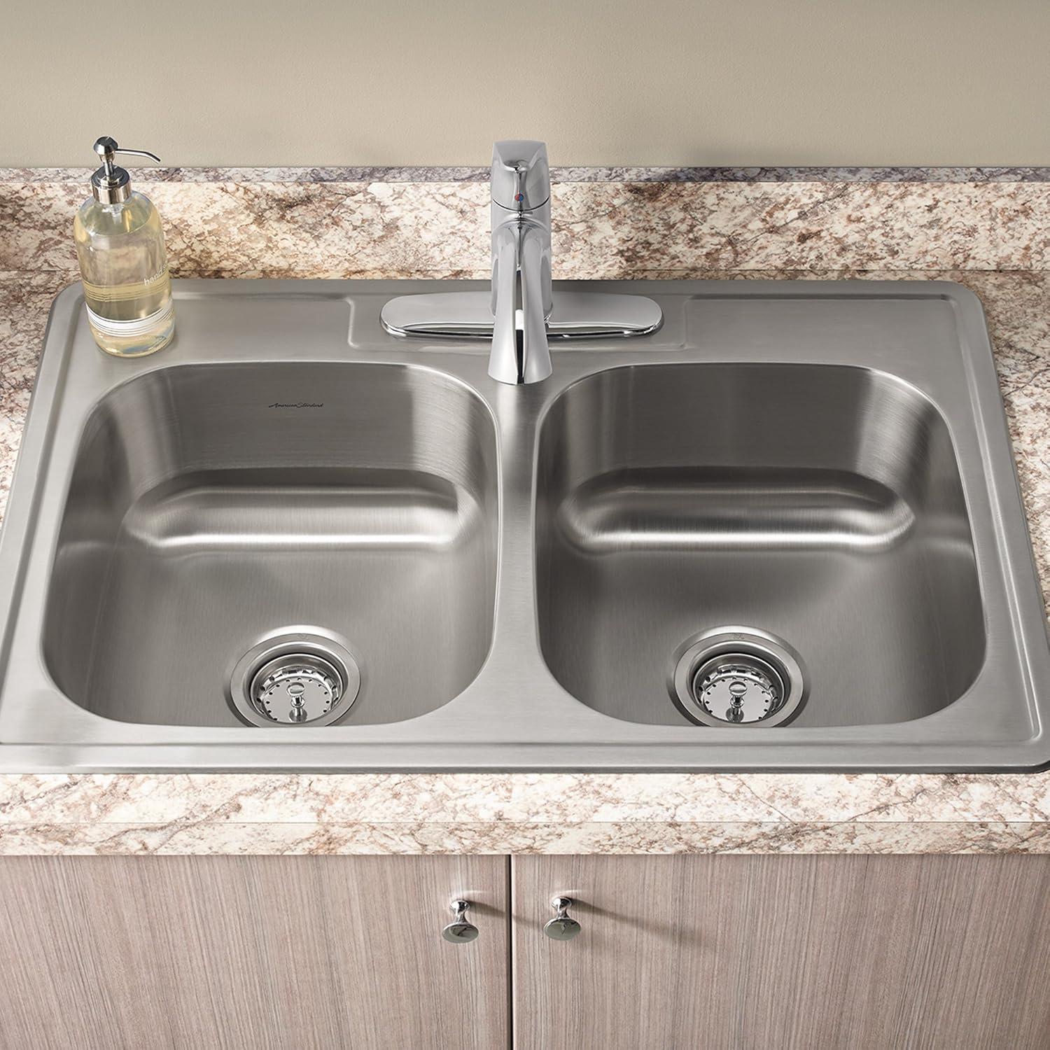 American Standard 22DB.6332284S.075 Colony 33'' L Drop-In Double Bowl Stainless Steel Kitchen Sink
