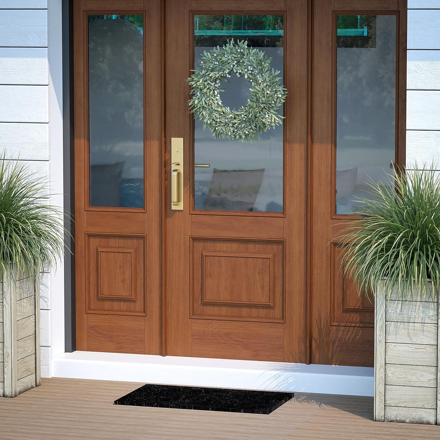 Flash Furniture Harbold 18" x 30" Indoor/Outdoor Solid Natural Coir Doormat with Non-Slip Backing in Black