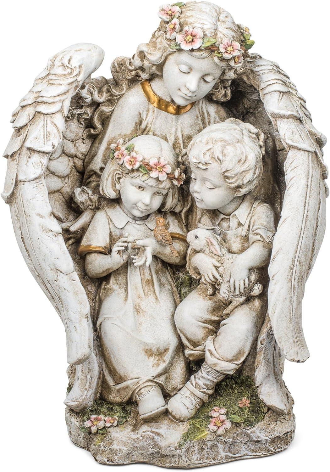 Hand-Painted Angel with Children Resin Garden Statue