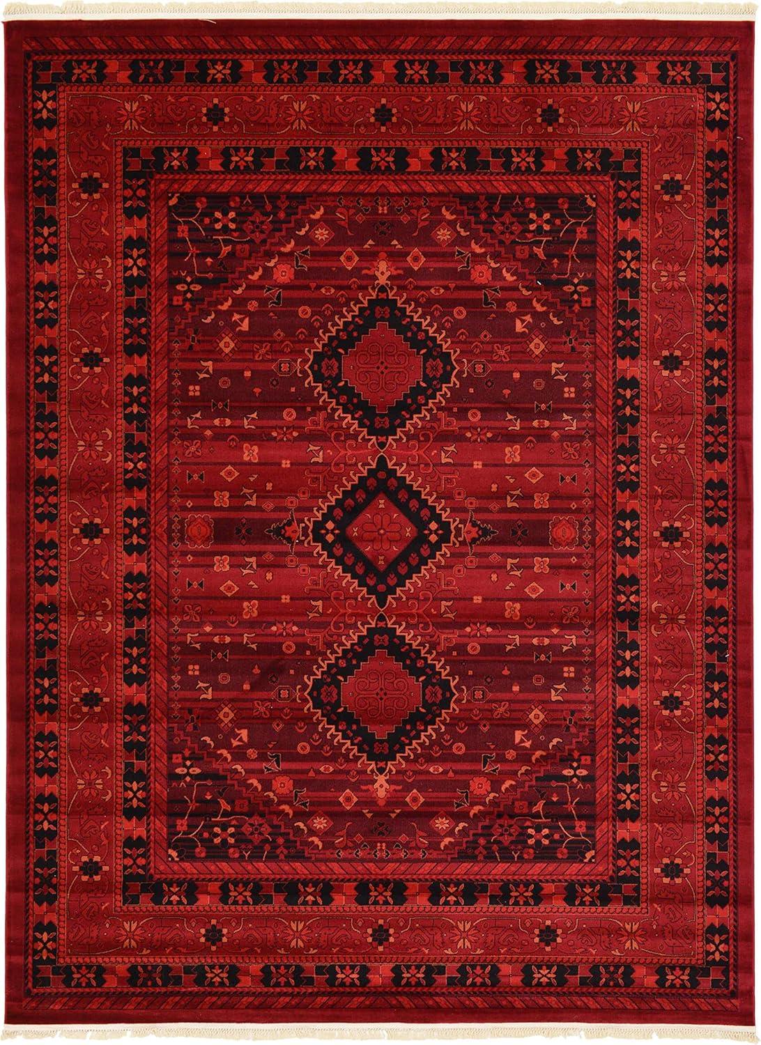 Unique Loom Sheibani Tekke Rug Red/Black 9' x 12' Rectangle Border Traditional Perfect For Living Room Bed Room Dining Room Office