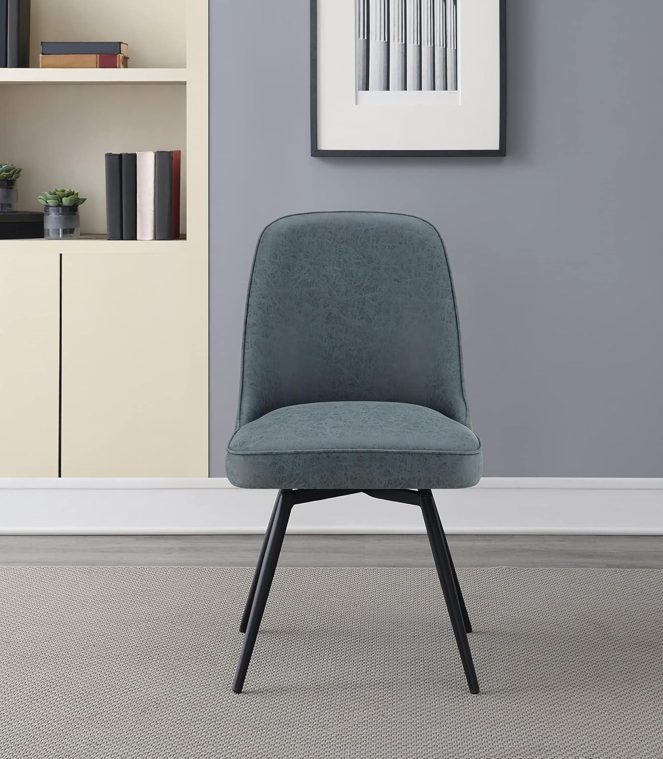 OSP Home Martel Faux Leather Swivel Chair with Black Legs in Navy