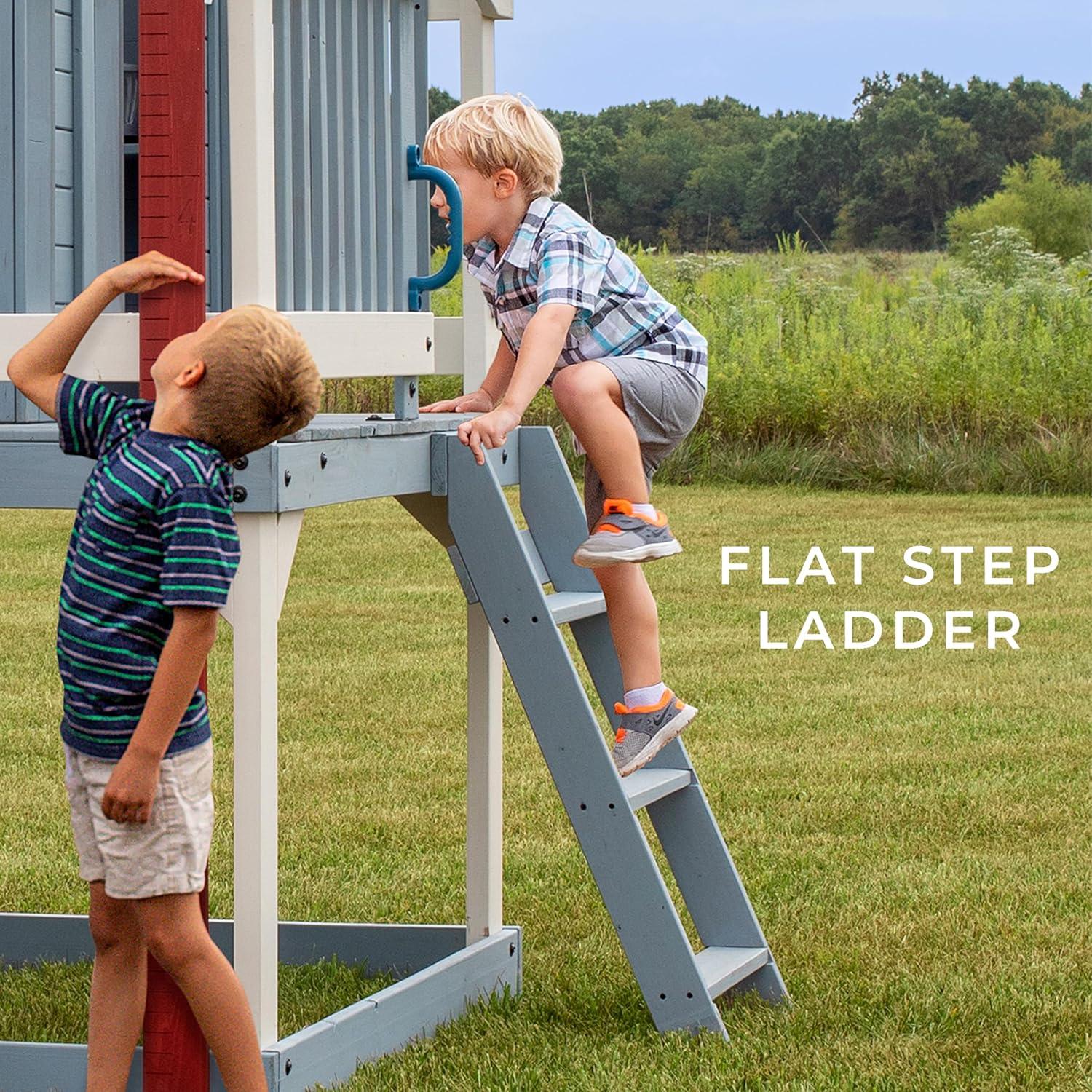 Backyard Discovery Backyard Discovery Beacon Heights Cedar Wooden Elevated Kids Playhouse with Wave Slide, Play Kitchen, and Deck