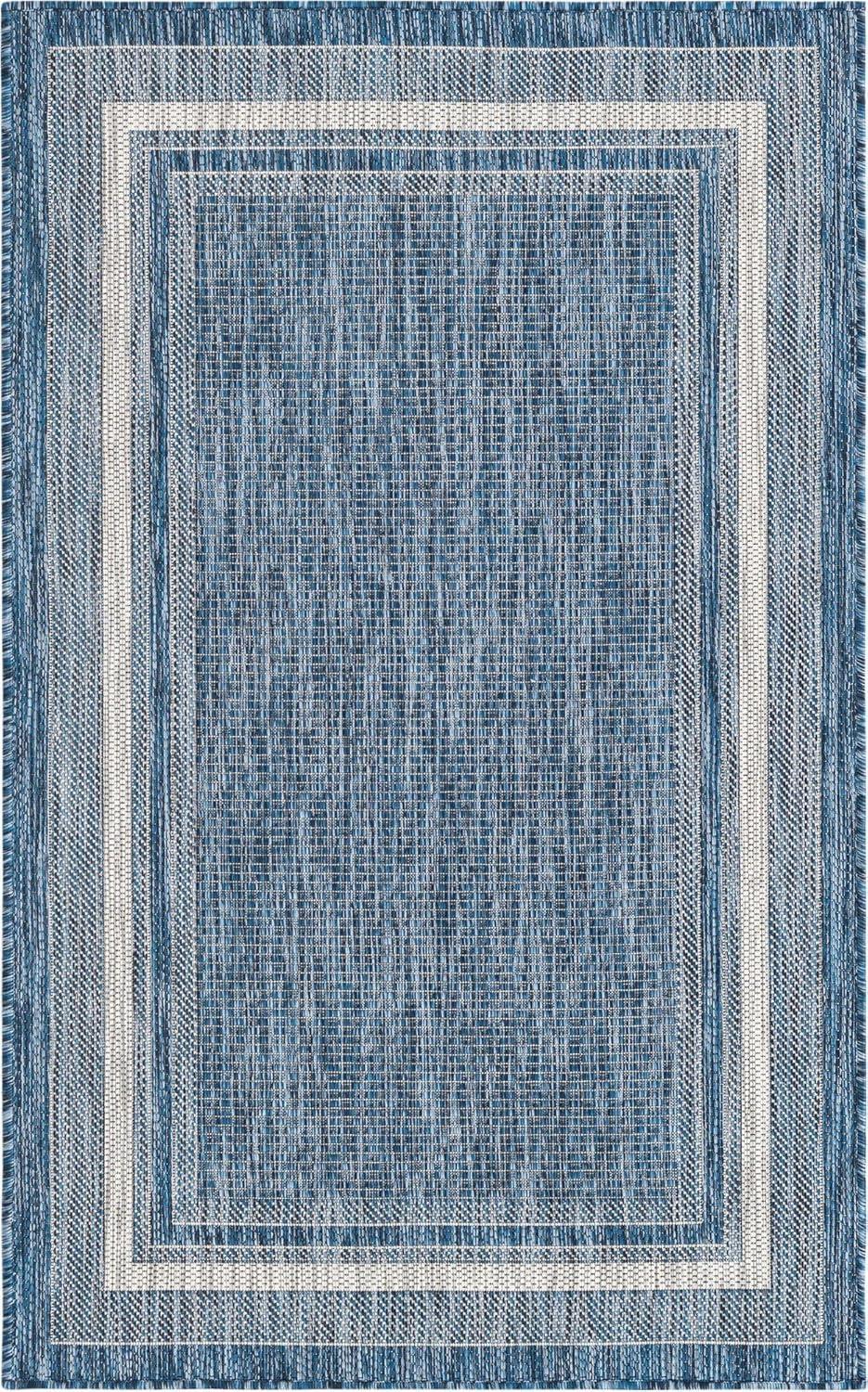Unique Loom 10' 0 x 14' 0 Rectangle Indoor/Outdoor Border Blue Area Rug