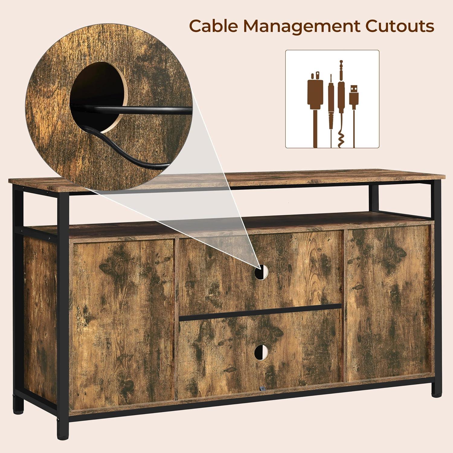 Alden Design Industrial Wooden Television Stand with Sliding Barn Doors for TVs up to 65in, Rustic Brown