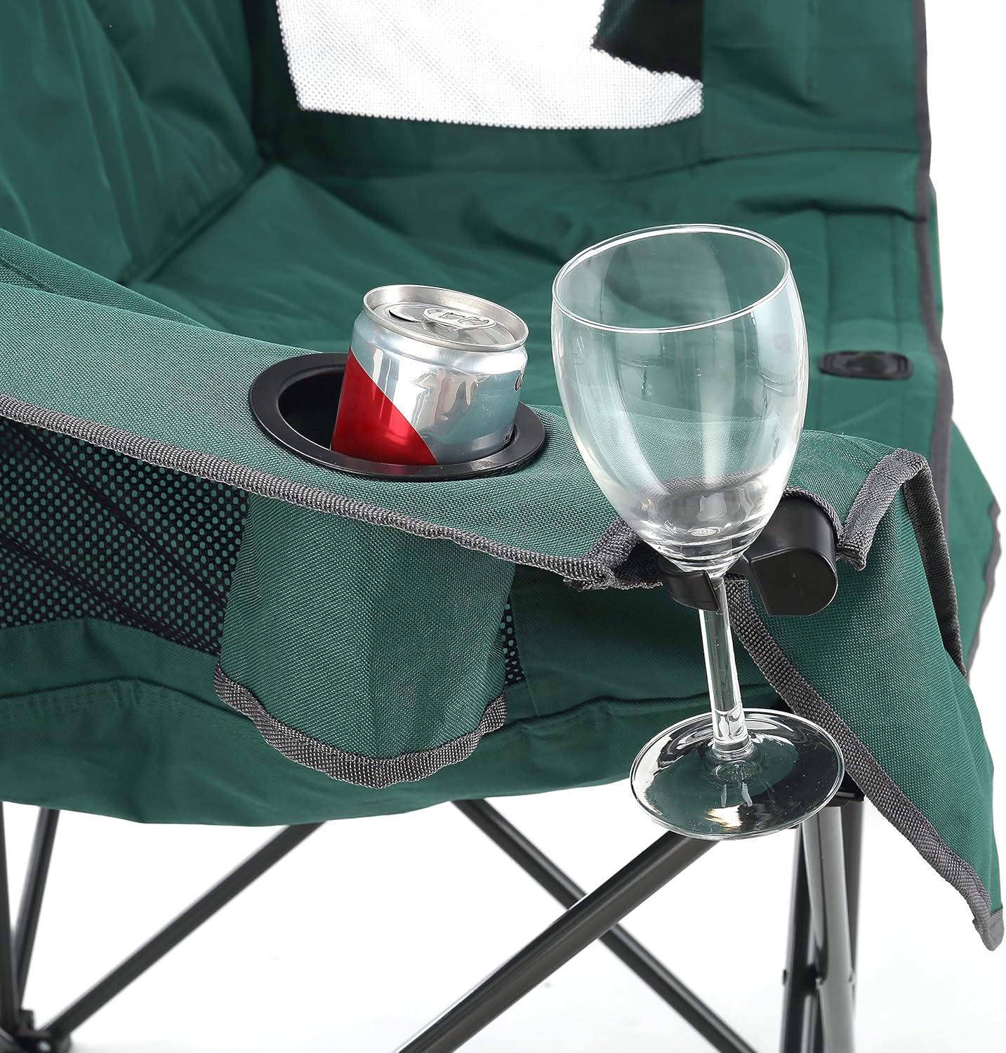 Arrowhead Outdoor Portable Folding Double Duo Camping Chair Loveseat Couch w/ 2 Cup & Wine Glass Holder, Supports up to 500lbs (Forest Green)