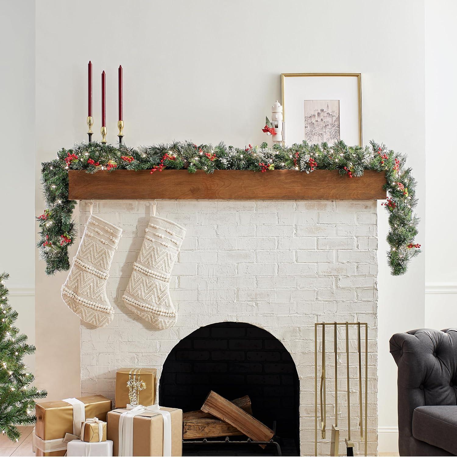 Wintry Pine Pre-Lit Garland with Pine Cones and Snow, 9 Feet