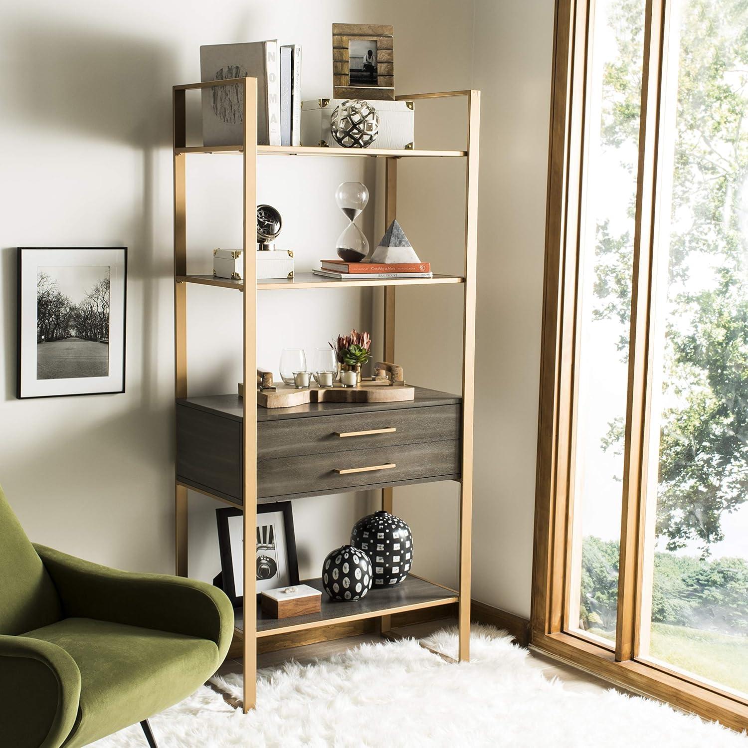 Skylar 4 Tier 1 Drawer Etagere - Gold / Grey - Safavieh