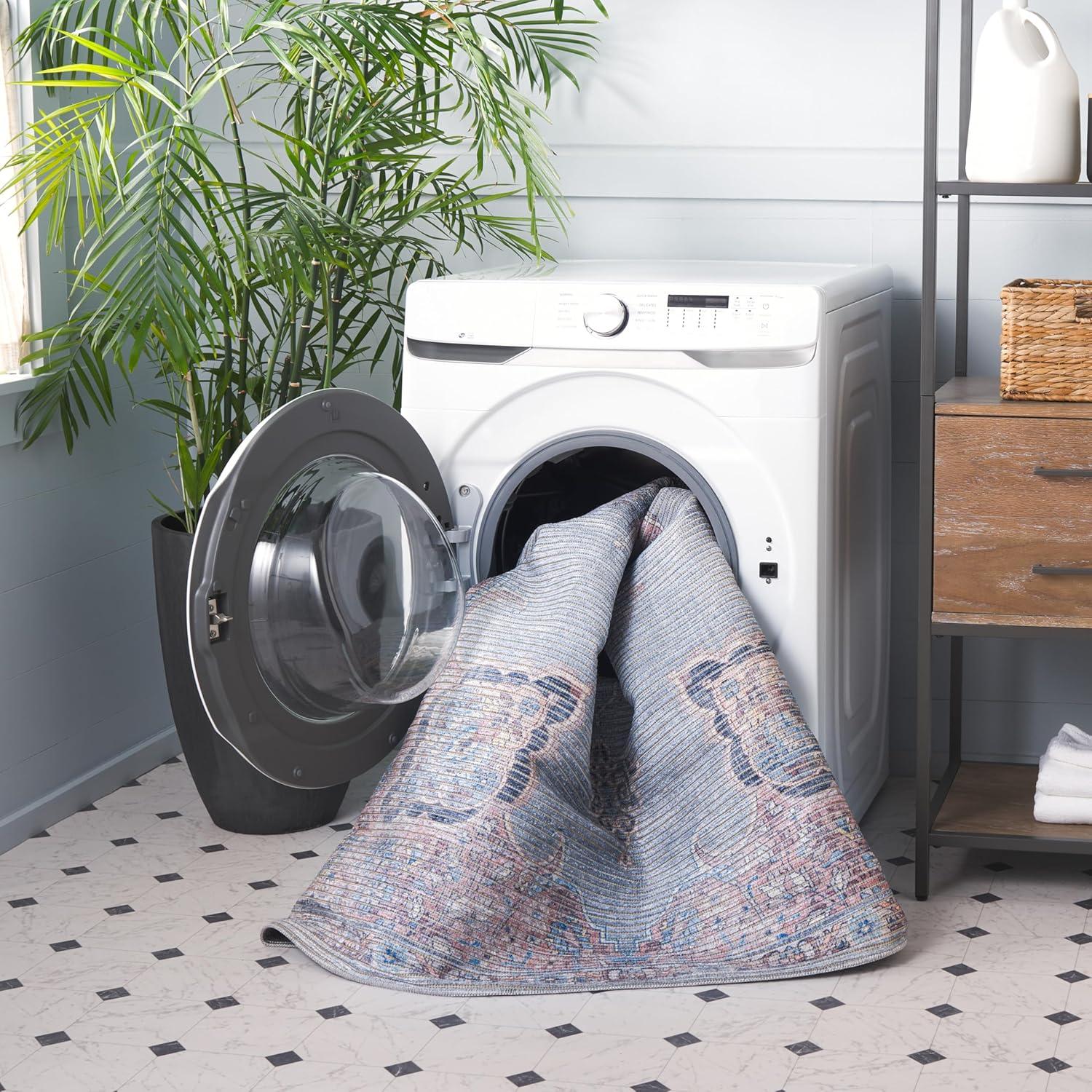 Serapi SEP580 Power Loomed Machine Washable Skid-Resistant Indoor Area Rug - Ivory/Blue - 5'3"x7'6" - Safavieh