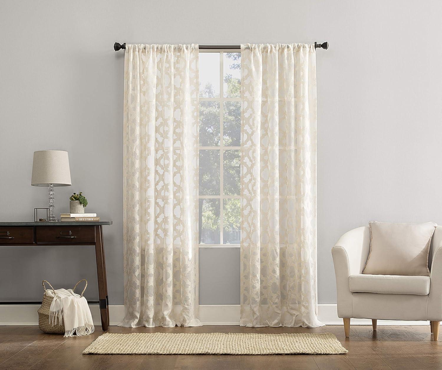 No. 918 Sheer Yvette Trellis Jacquard Rod Pocket Curtain Panel