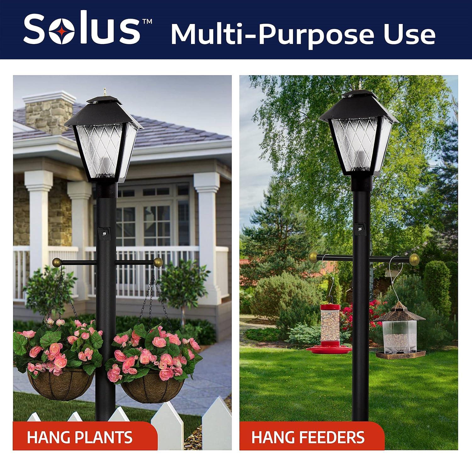 Solus 6-Foot Surface Mount Outdoor Lamp Post – Aluminum Light Pole with Standard Base Cover & Decorative Cross Arm – Black, Bronze, or White – Fits 3" Fixtures – Made in USA (Black)