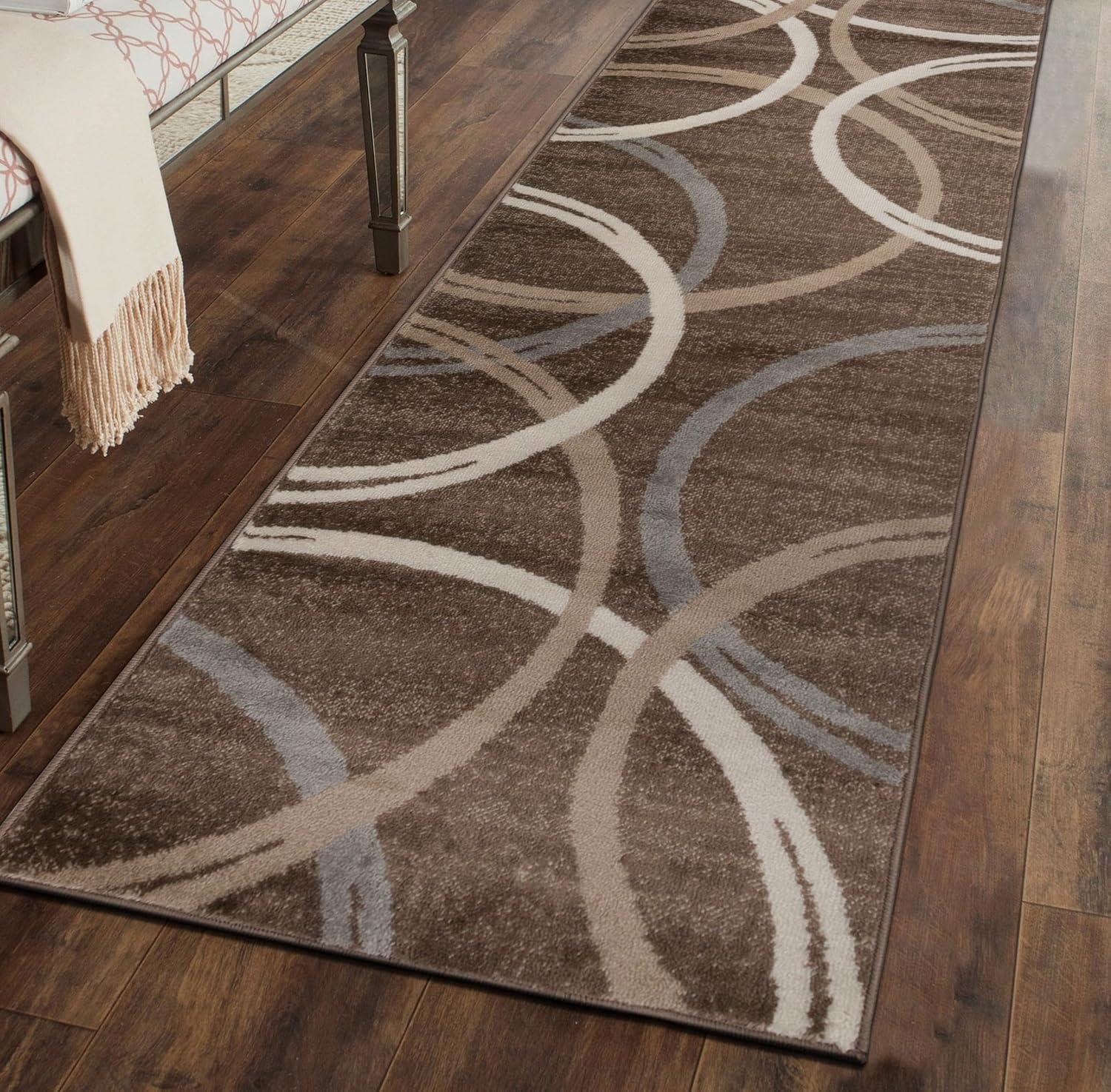 World Rug Gallery Contemporary Abstract Circles Design Brown 2' x 7' Runner Rug