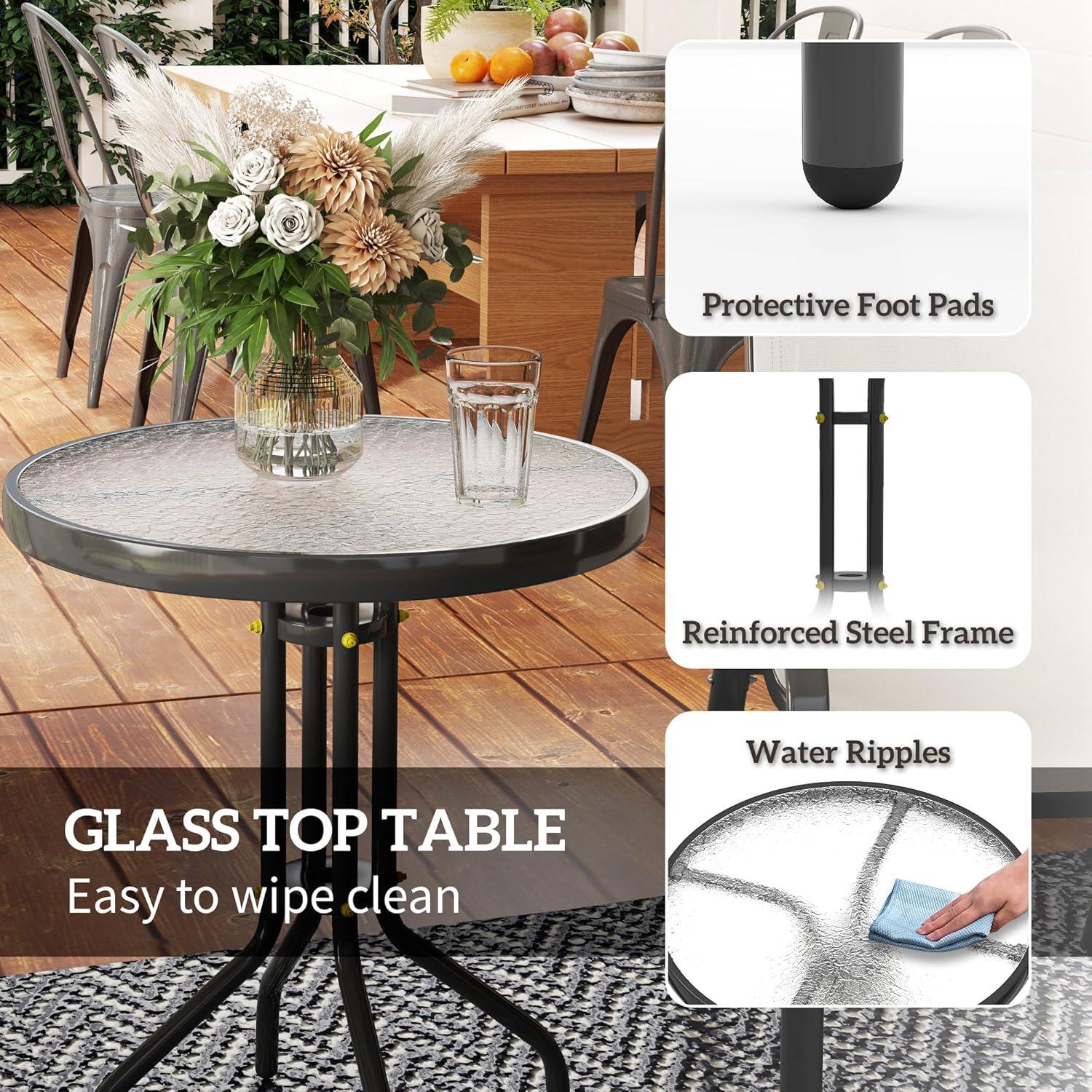 Outsunny 3 Pieces Outdoor Bistro Set, Patio Furniture with Stackable Chairs and Glass Table, High Back Small Patio Set for Balcony, Porch, Beige