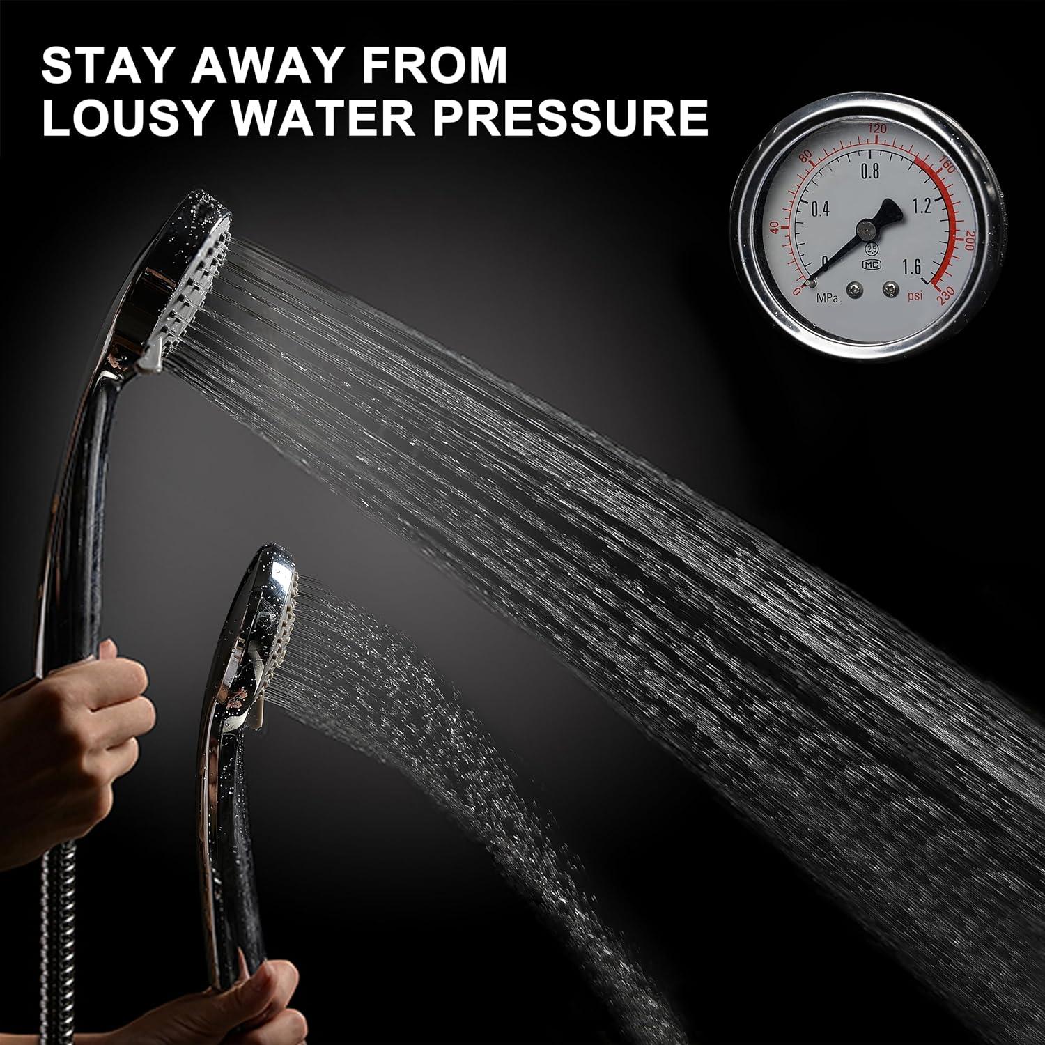 ZHANGHENG High Pressure Handheld Shower Head with Powerful Shower Spray against Low Pressure Water Supply Pipeline, Multi-functions Chrome Finish