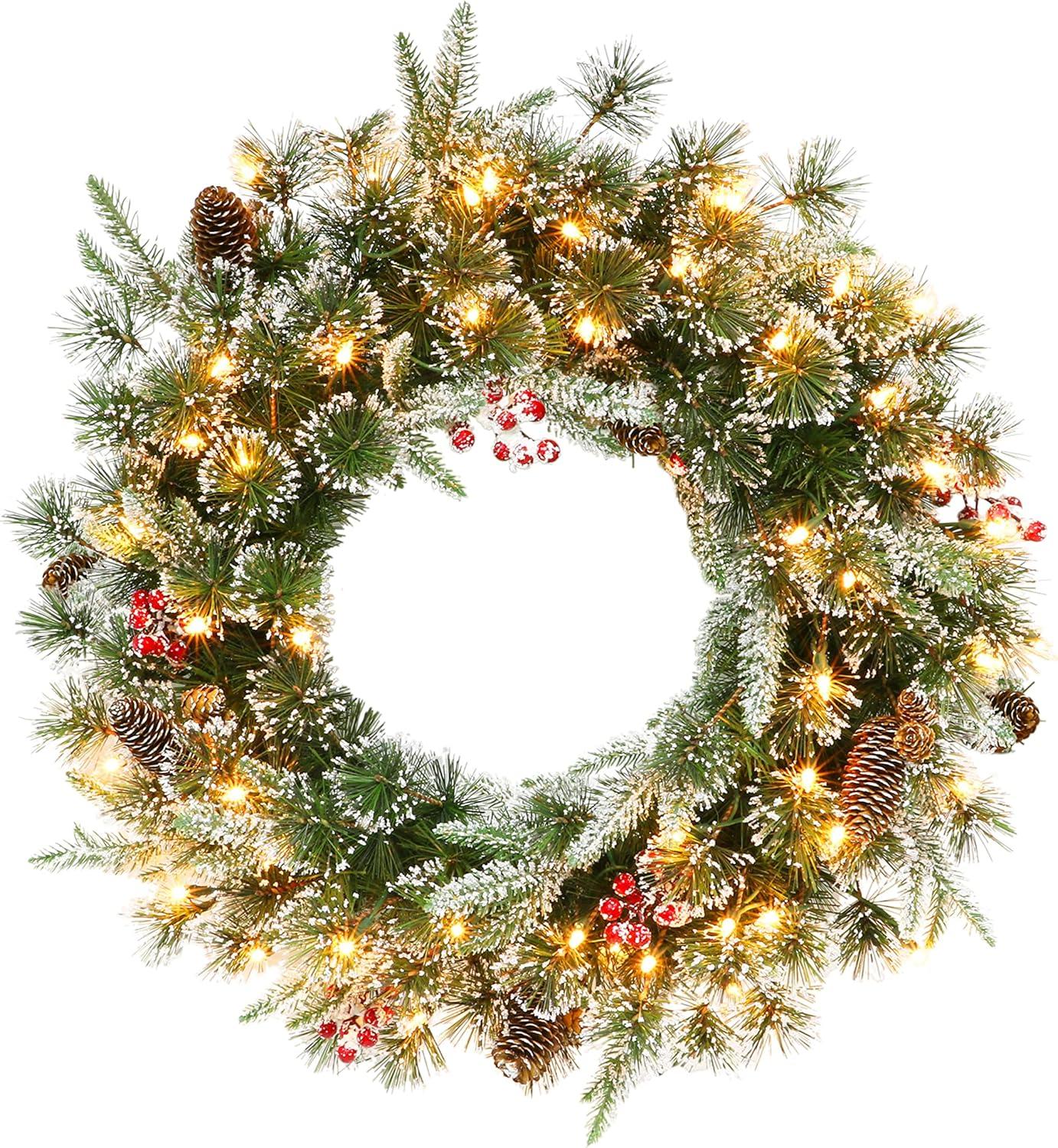 Pre-Lit 24" Green Pine Christmas Wreath with Lights