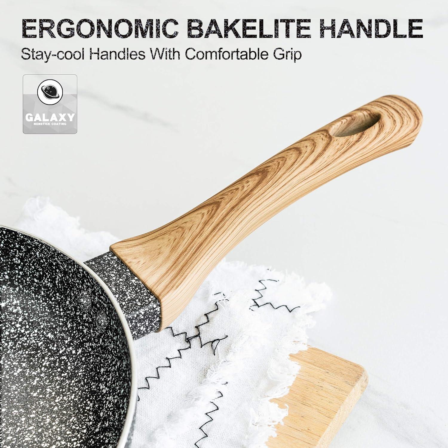 MICHELANGELO Non Stick Frying Pans - 8"+9.5"+11" Nonstick Frying Pan Set with Non-Toxic Stone Coating, Frying Pans Nonstick with Anti-Scald Handle, Induction Compatible