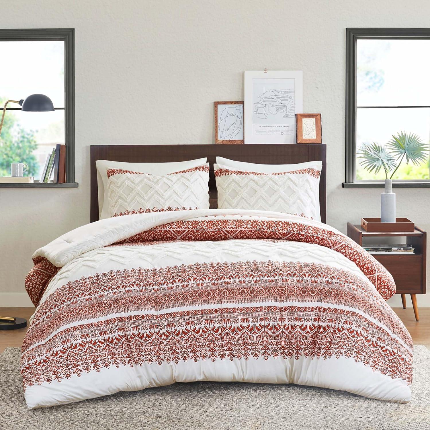 Auburn and White Cotton King Duvet Cover Set