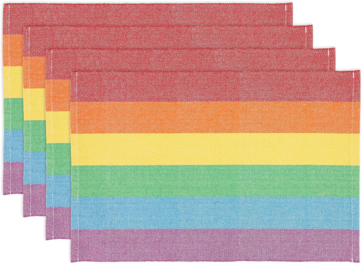 Rainbow Stripe Multicolored Fabric Placemats, Set of 4, 13"x20"