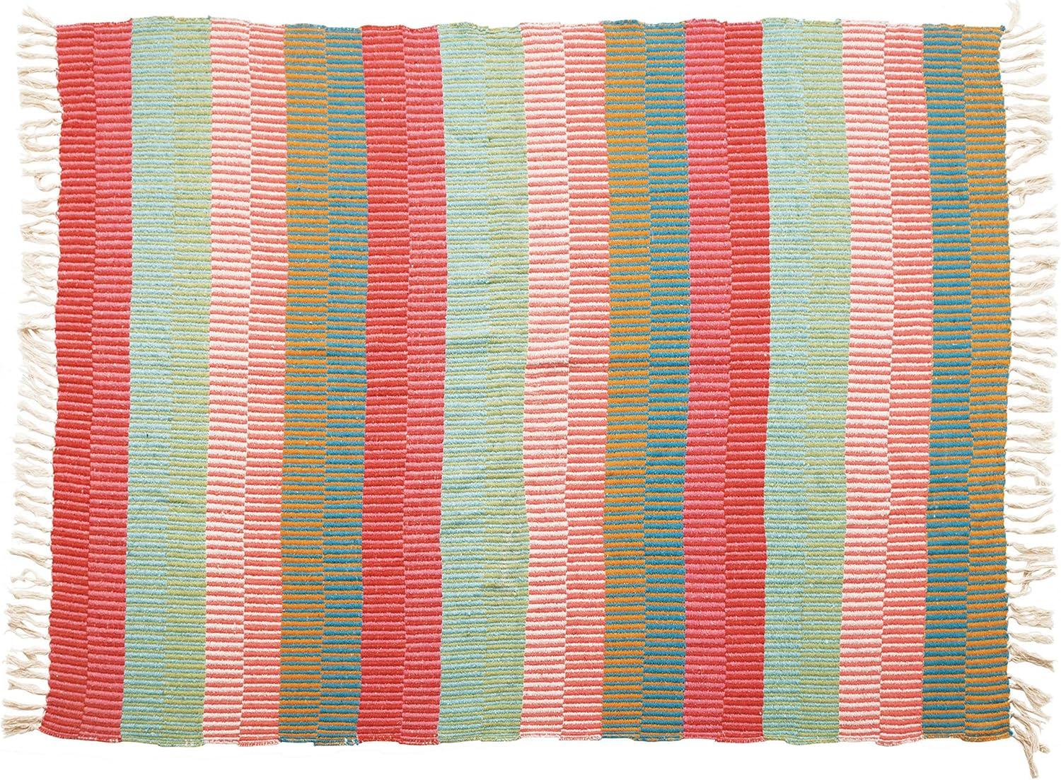 Multicolor Striped Recycled Cotton Blend Throw with Fringe