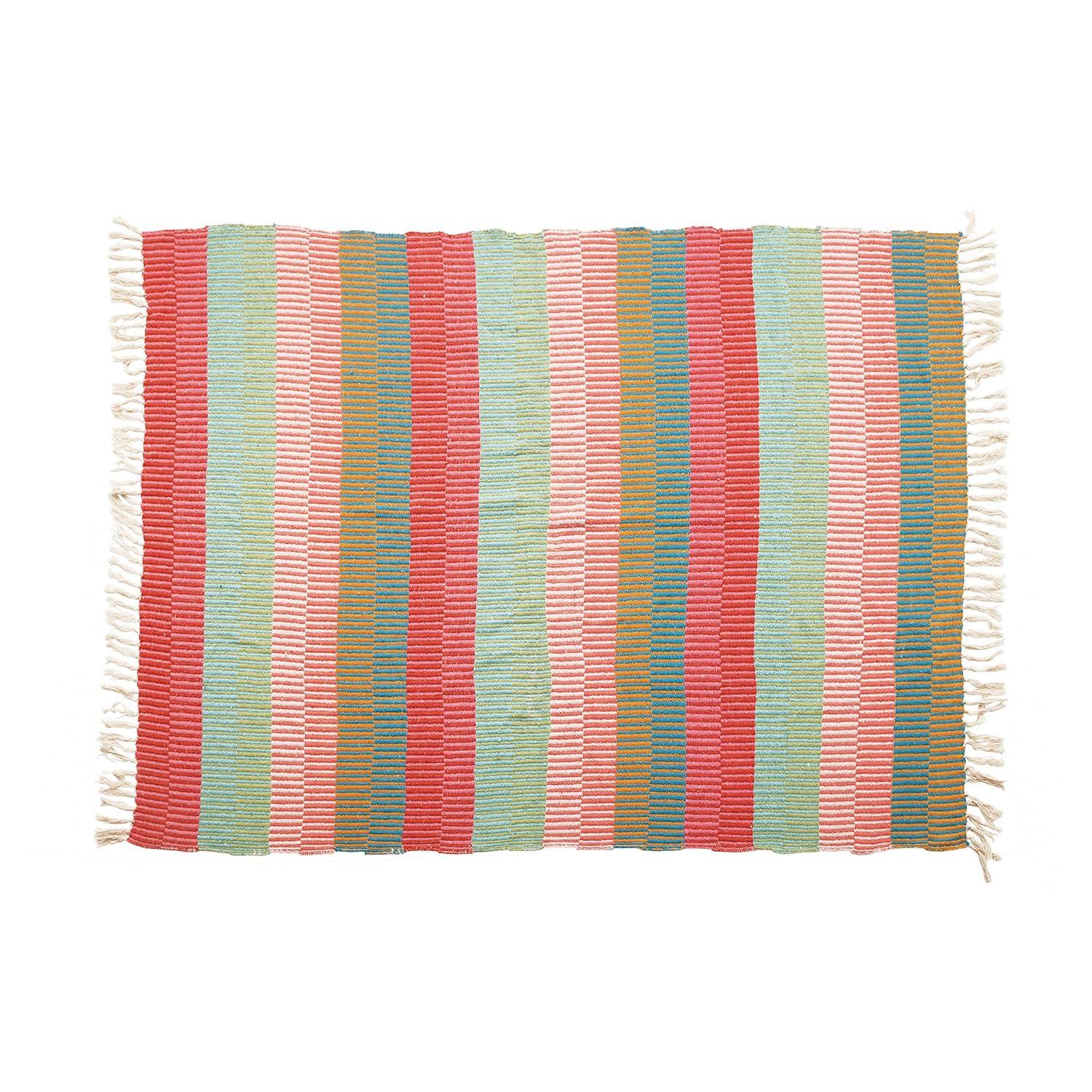 Creative Co-Op Soft Woven Reclaimed Cotton Blend Throw with Stripes and Fringe, Multicolor