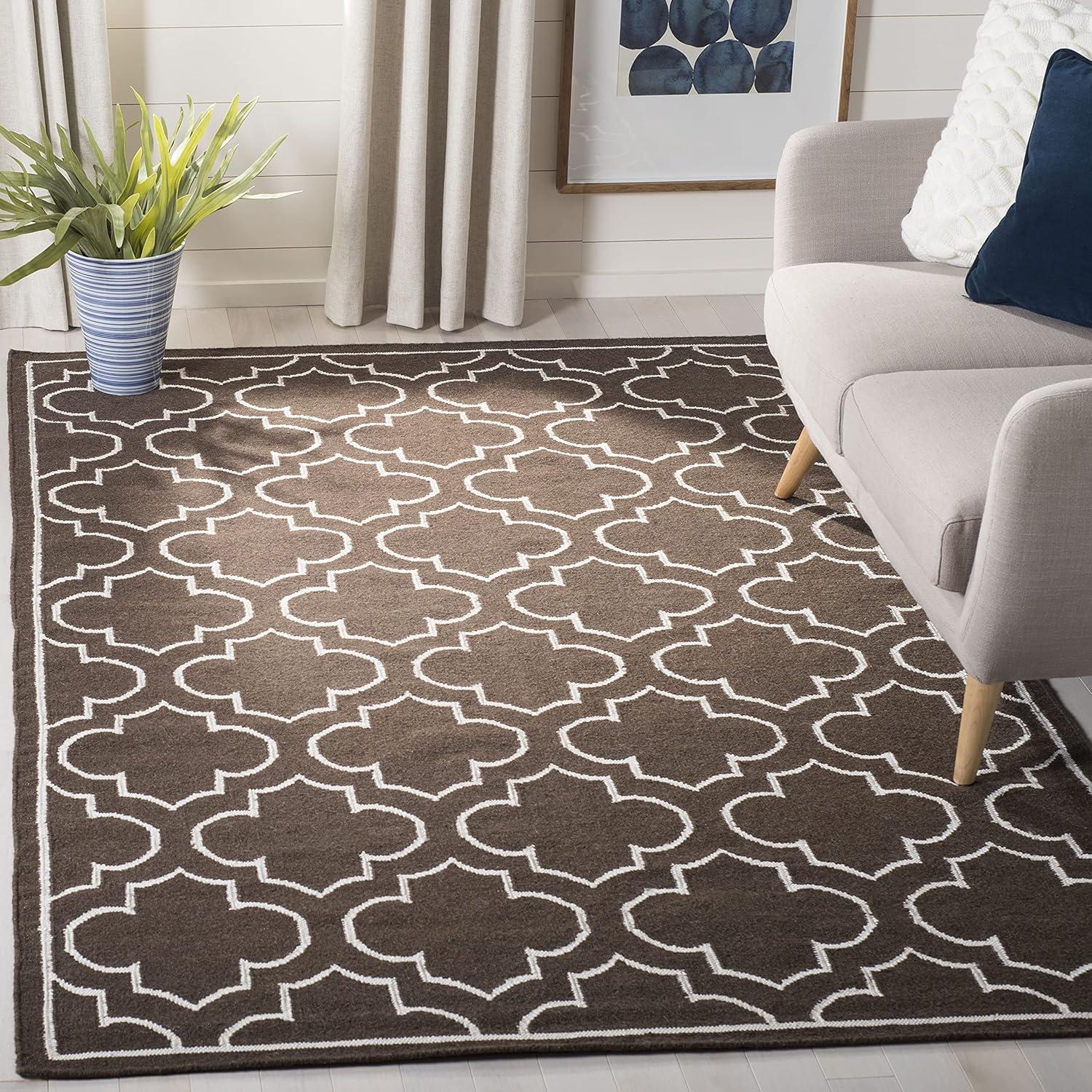 Dhurries DHU625 Hand Woven Area Rug - Brown/Ivory - 8'x10' - Safavieh.
