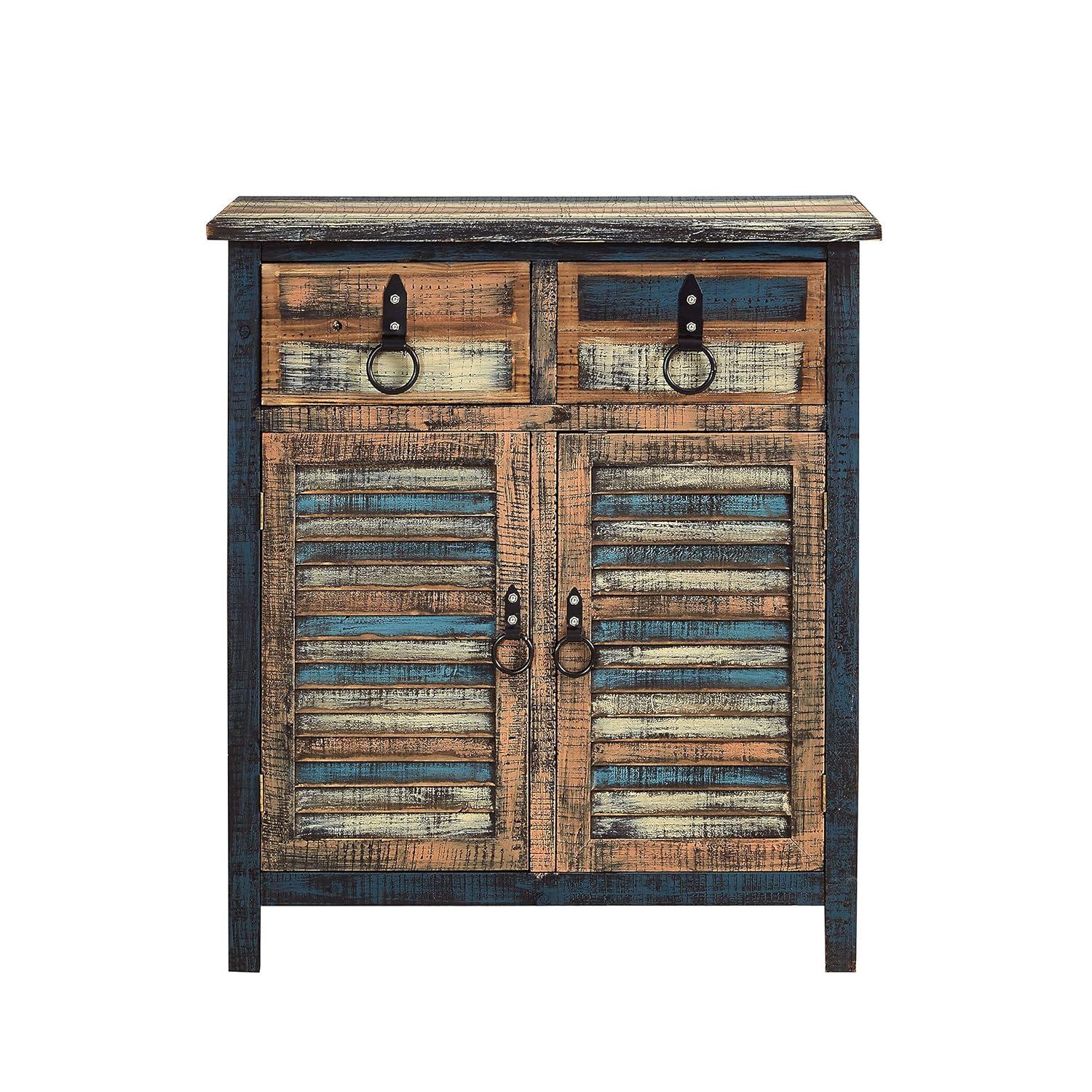 Powell Calypso Rustic 2-Door Wood Indoor Console Table with 2 Drawers, Multicolor