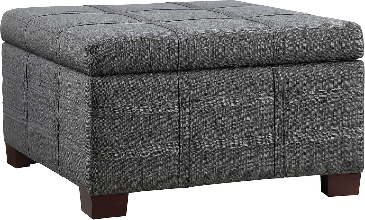 Detour Strap Square Storage Ottoman in Charcoal Fabric