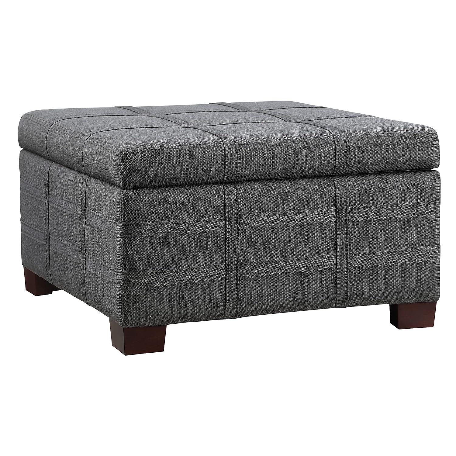 Detour Strap Square Storage Ottoman in Charcoal Fabric
