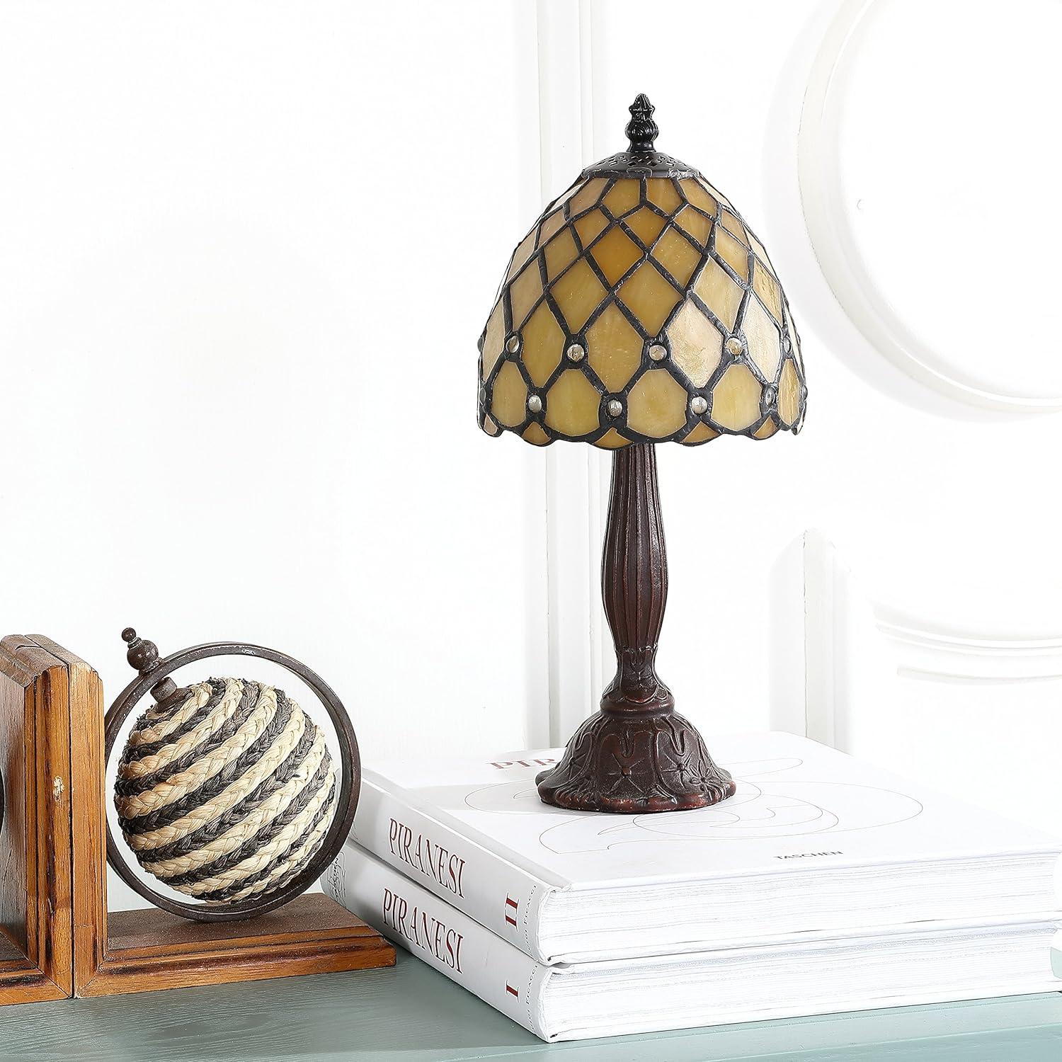 Elegant Tiffany-Style 12.5" Bronze Stained Glass LED Table Lamp