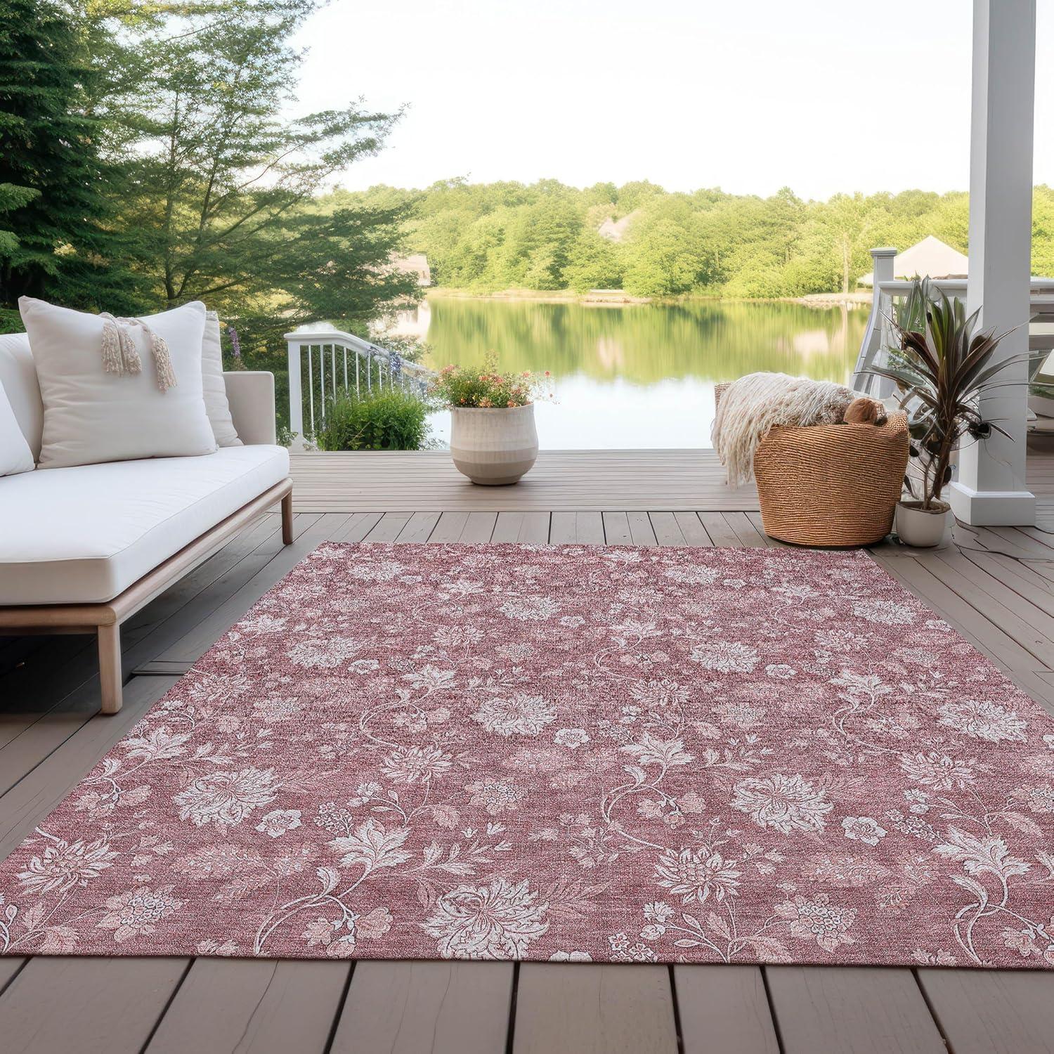 Blush Floral Synthetic 5' x 7' Washable Area Rug