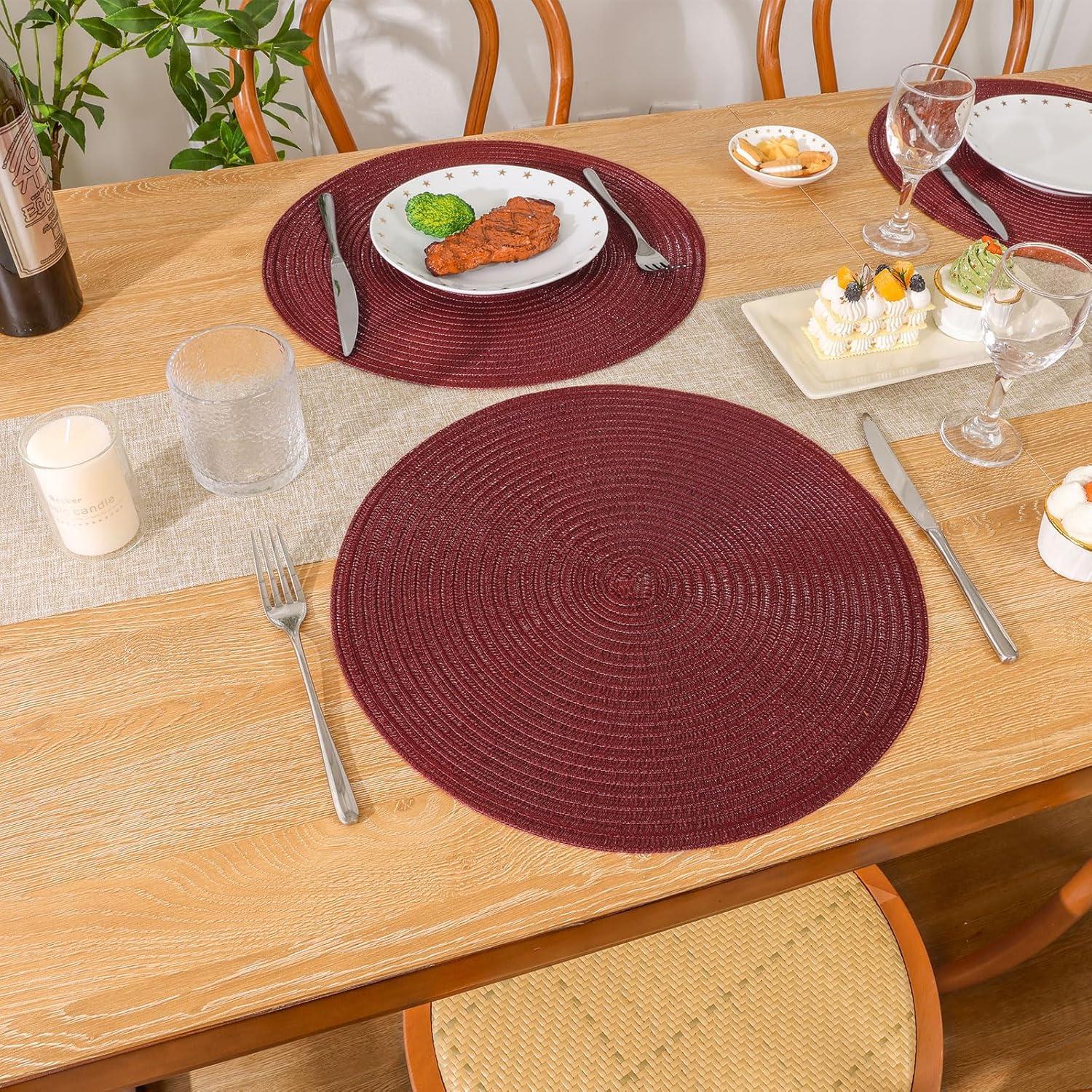 Red 15" Round Cotton Braided Placemats, Set of 4