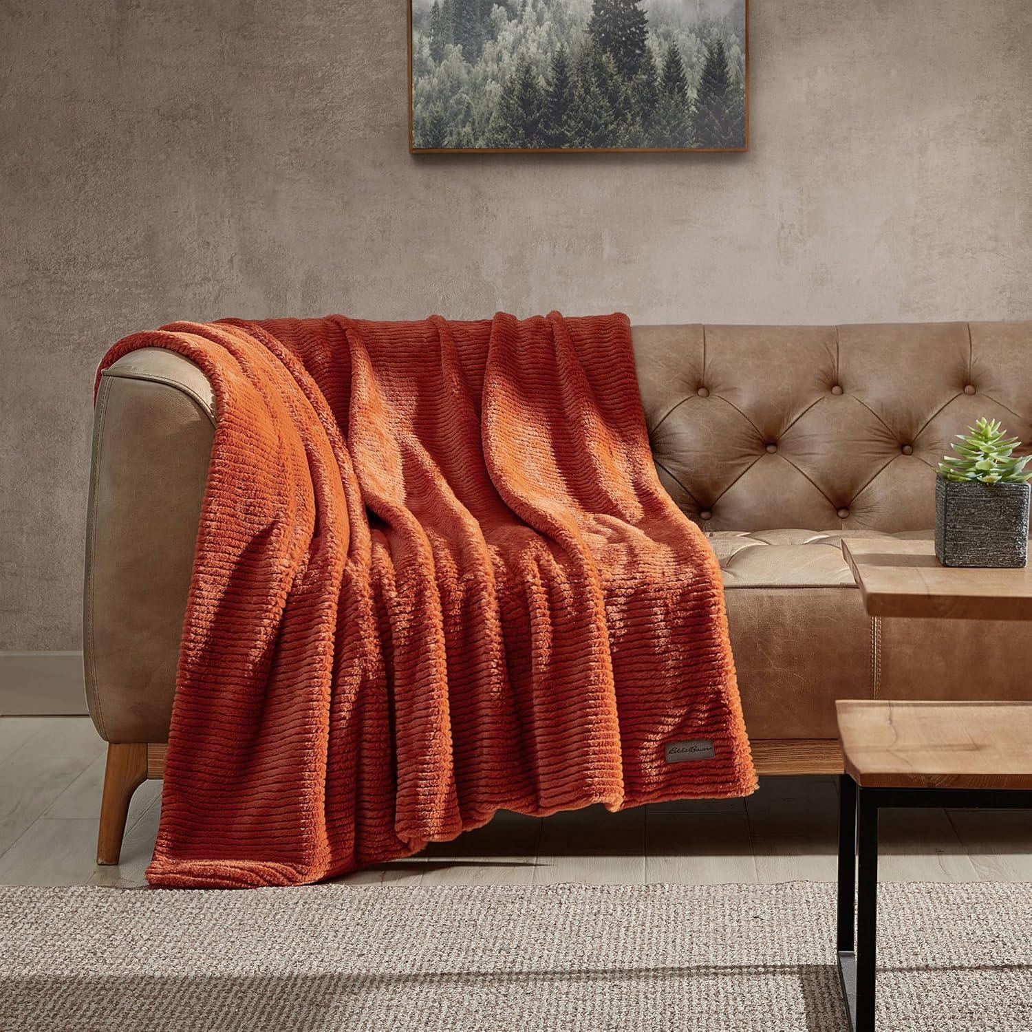 Eddie Bauer Eddie Bauer Ribbed Textured Stripe Solid Plush Throw Blanket