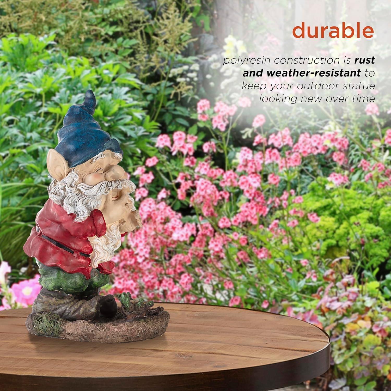 15" Multicolor Polyresin Smiling Garden Gnome Statue